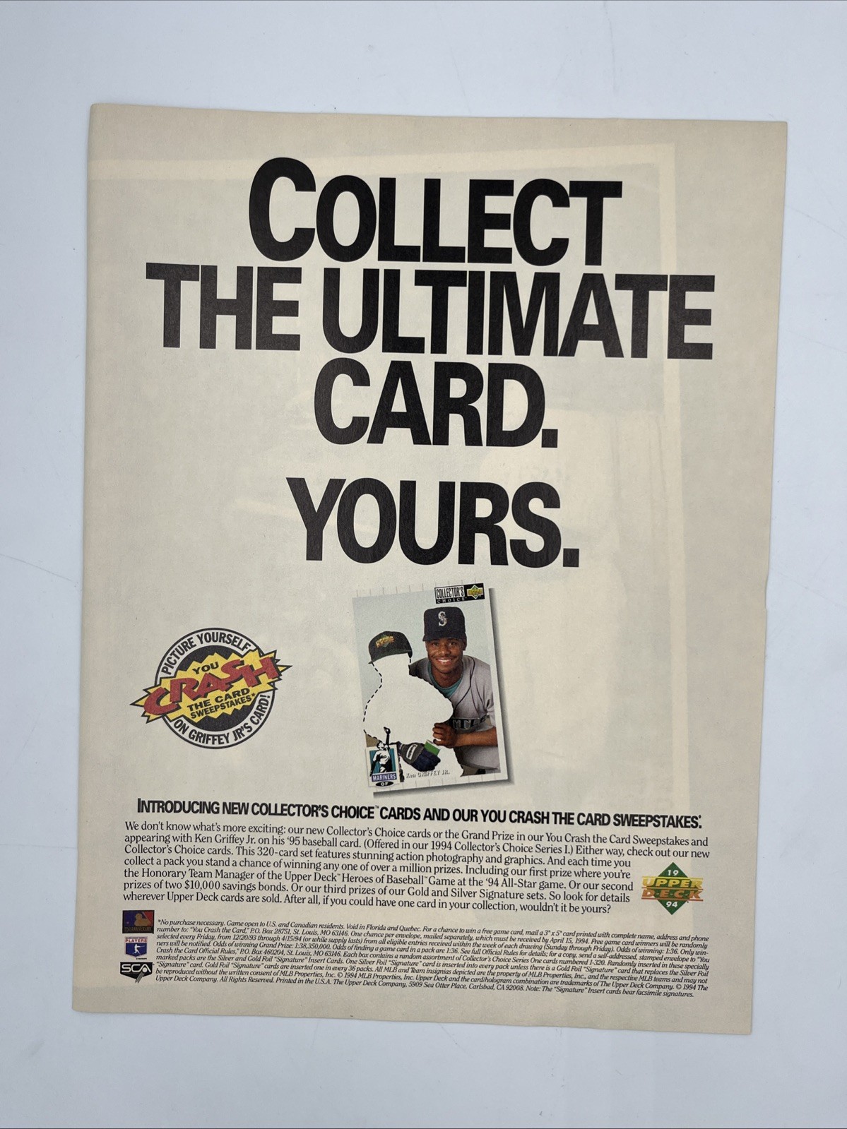 1994 Upper Deck Introducing Collector’s Choice Ken Griffey Jr Card Print Ad Vtg 1994 Upper Deck Introducing Collector’s Choice Ken Griffey Jr Card Print Ad Vtg