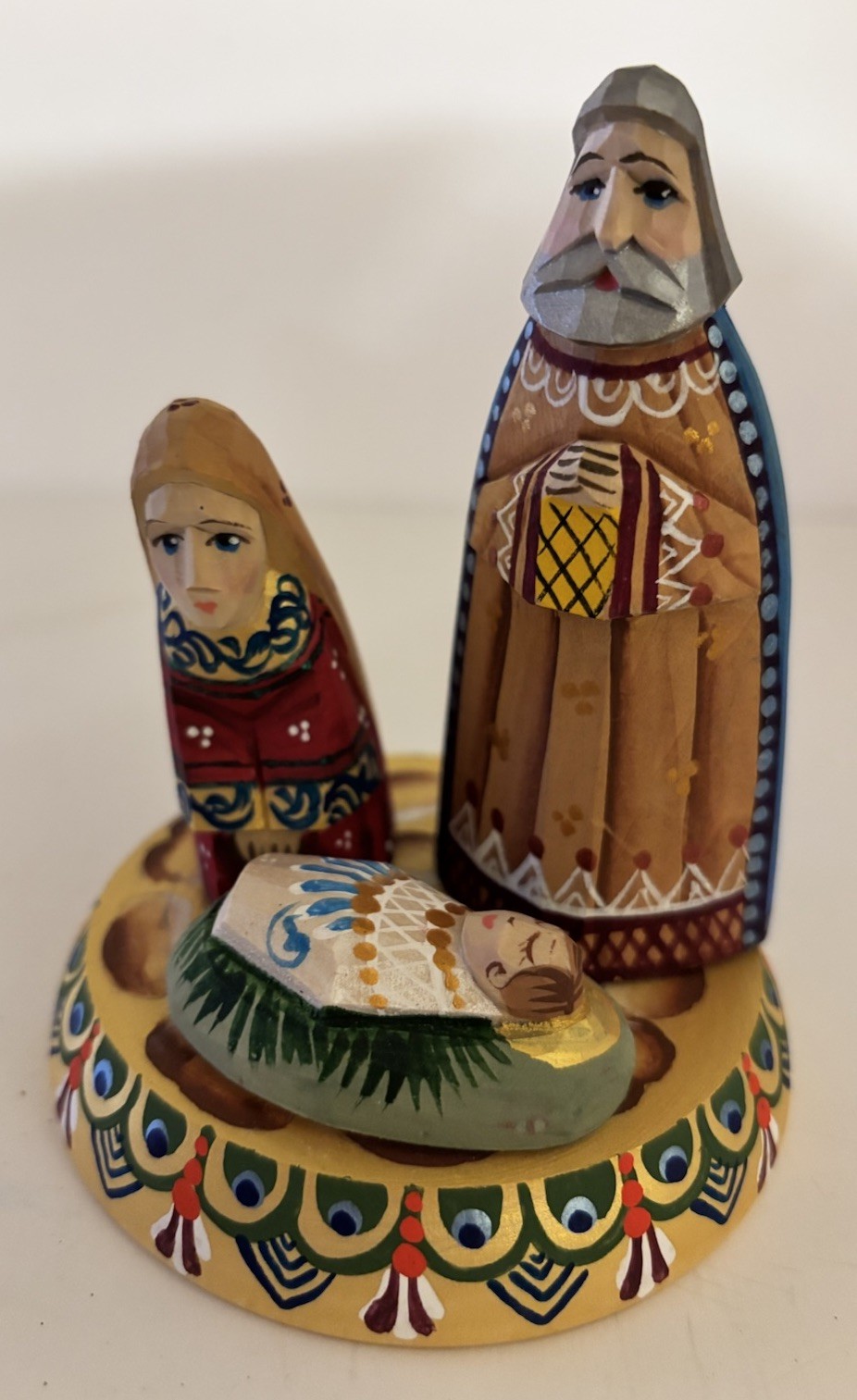 Russian Linden Wood Carved  Nativity Set Hand Painted Artist Signed Crèche 4.5”