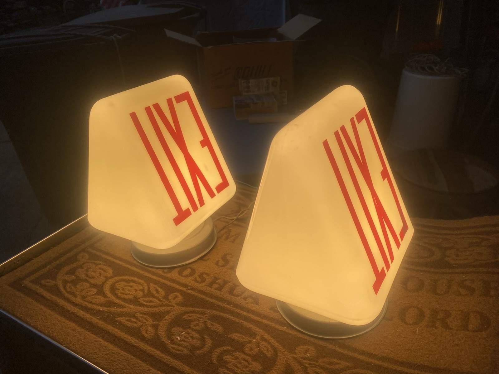 2 Antique Exit Sign White Glass Shade Wall Sconce Light Fixture, Wired 2 Antique Exit Sign White Glass Shade Wall Sconce Light Fixture, Wired