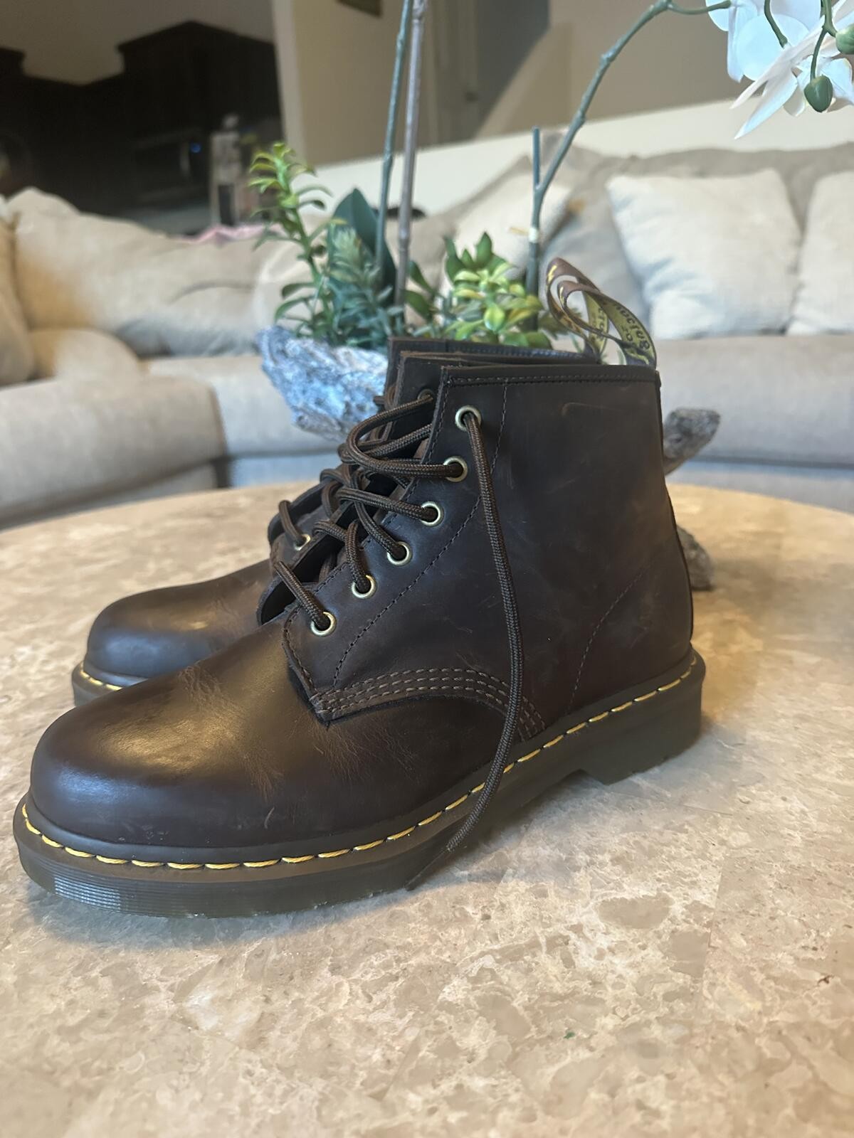 DR. MARTENS 101 Crazy Horse Leather Lace Up Ankle Boots - Dark Brown DR. MARTENS 101 Crazy Horse Leather Lace Up Ankle Boots - Dark Brown