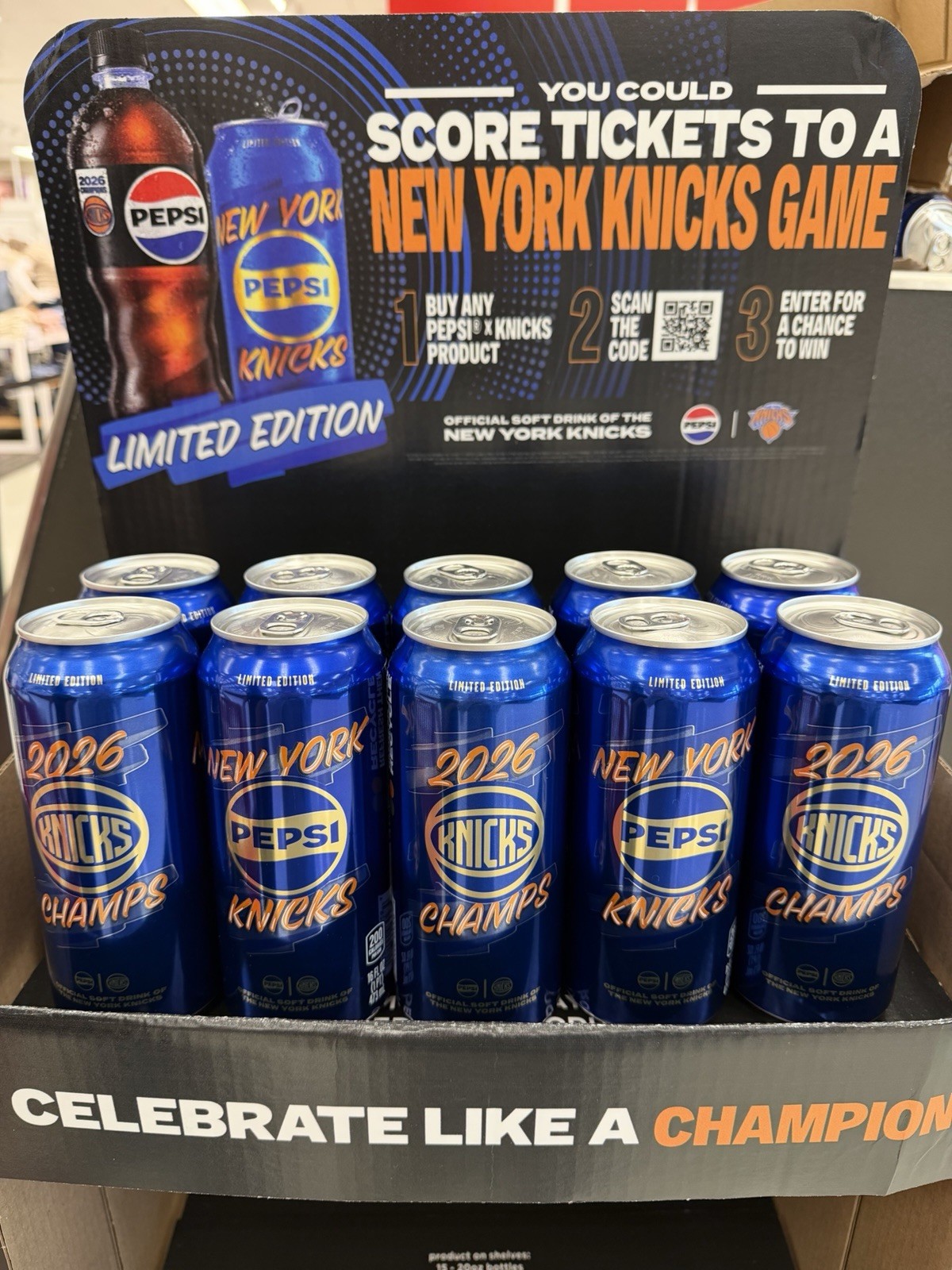 Pepsi New York Knicks 2026 Champs Limited Edition Soda Can Sign Blue Pepsi New York Knicks 2026 Champs Limited Edition Soda Can Sign Blue