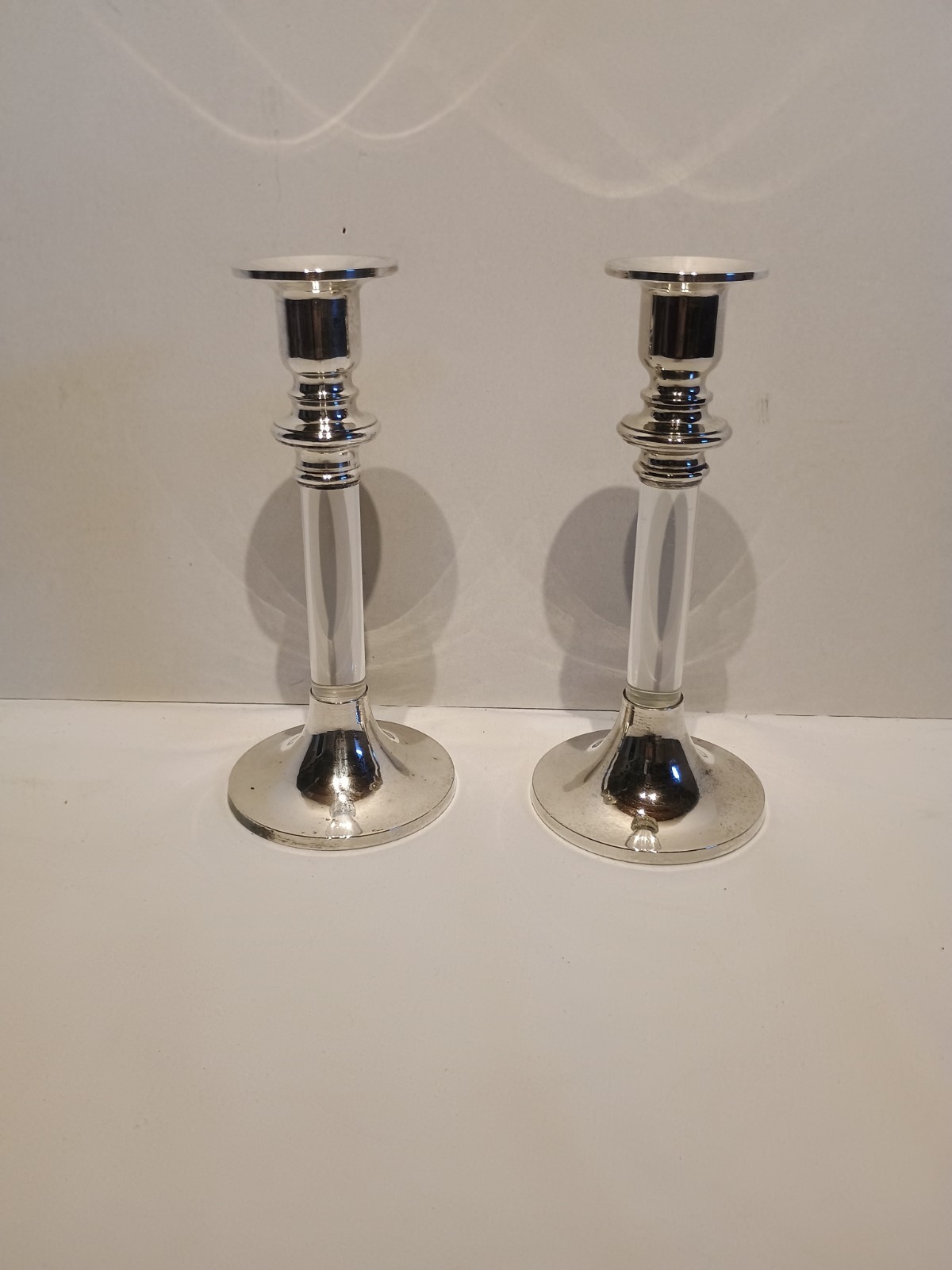 Pair of Vintage Silverplate & Lucite Candlestick Holders Pair of Vintage Silverplate & Lucite Candlestick Holders