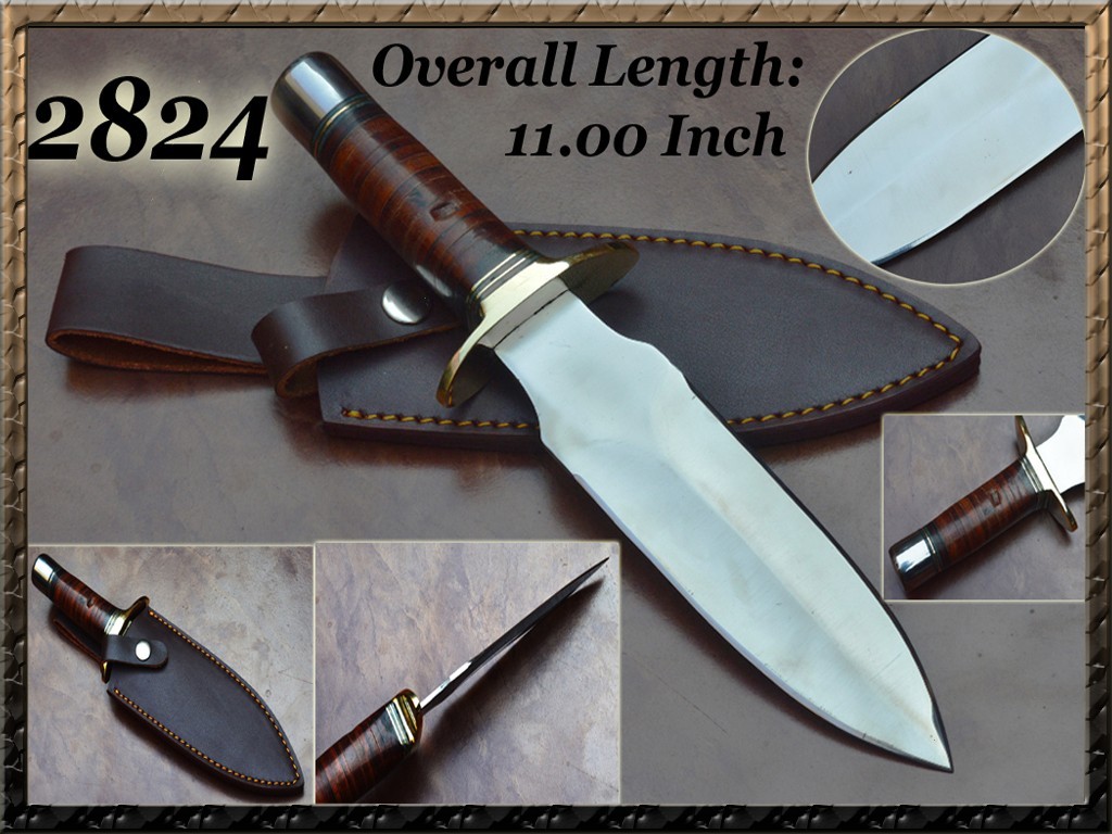 Custom Handmade D2 steel 11" hunting bowie knife Leather handle&Leather sheath Custom Handmade D2 steel 11" hunting bowie knife Leather handle&Leather sheath