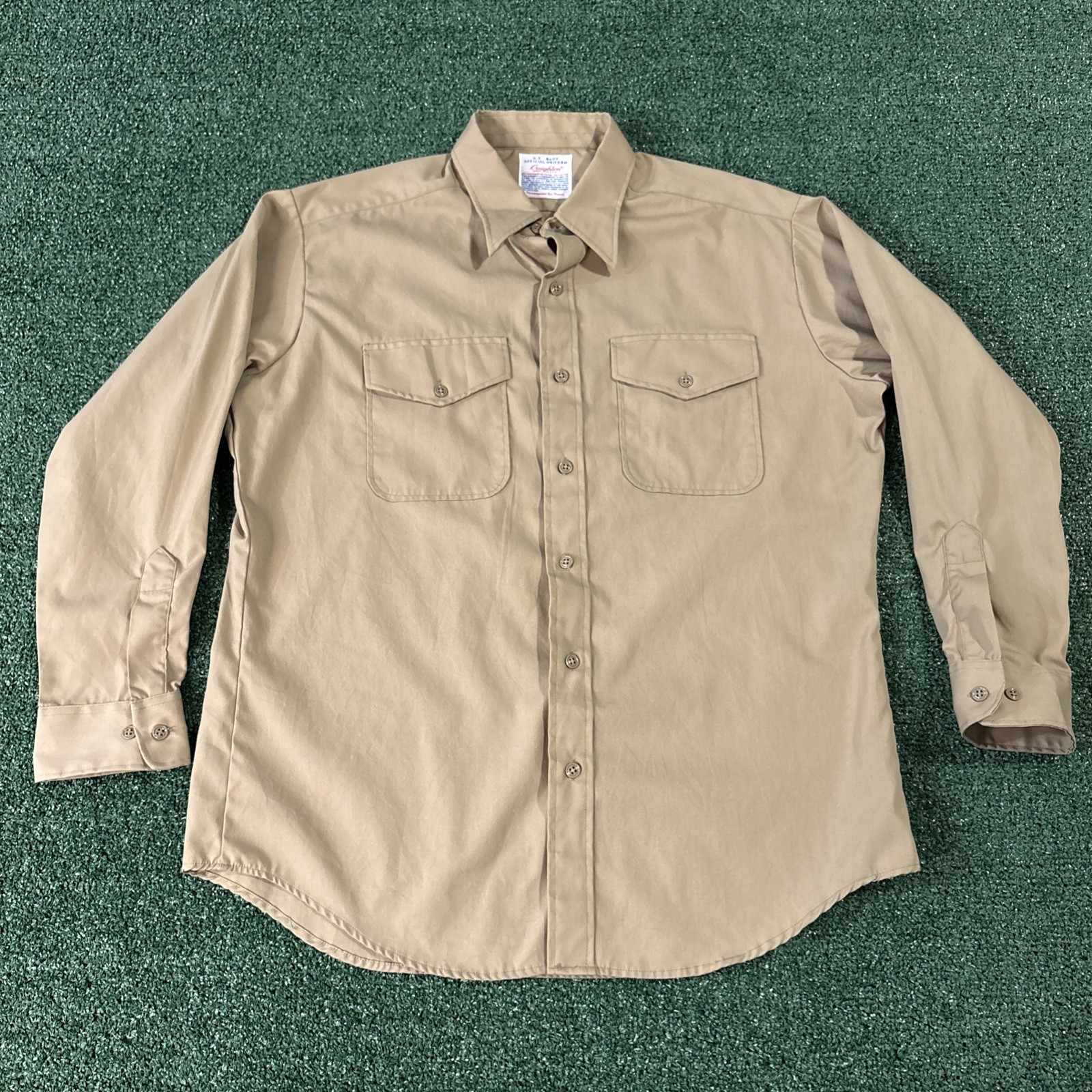 Vintage US Navy Creighton Uniform Long Sleeve Khaki Military Shirt XL 17-17 1/2 Vintage US Navy Creighton Uniform Long Sleeve Khaki Military Shirt XL 17-17 1/2