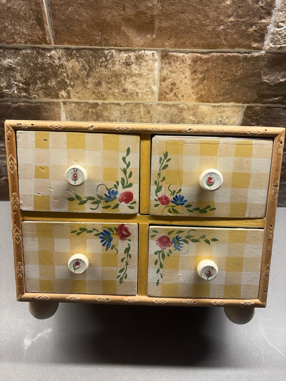 VTG Jane Keltner Hand Painted Drawers Wooden Mini Chest Orange Floral Spice Box