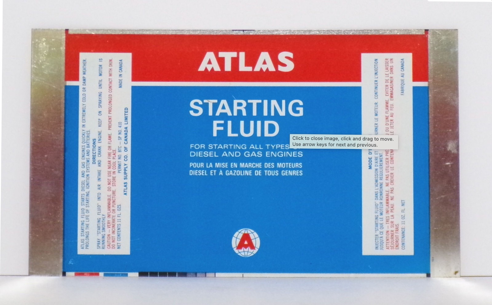Rare Vintage 1960s Atlas Starting Fluid Body Blank Flat Sheet Lithograph Canada Rare Vintage 1960s Atlas Starting Fluid Body Blank Flat Sheet Lithograph Canada