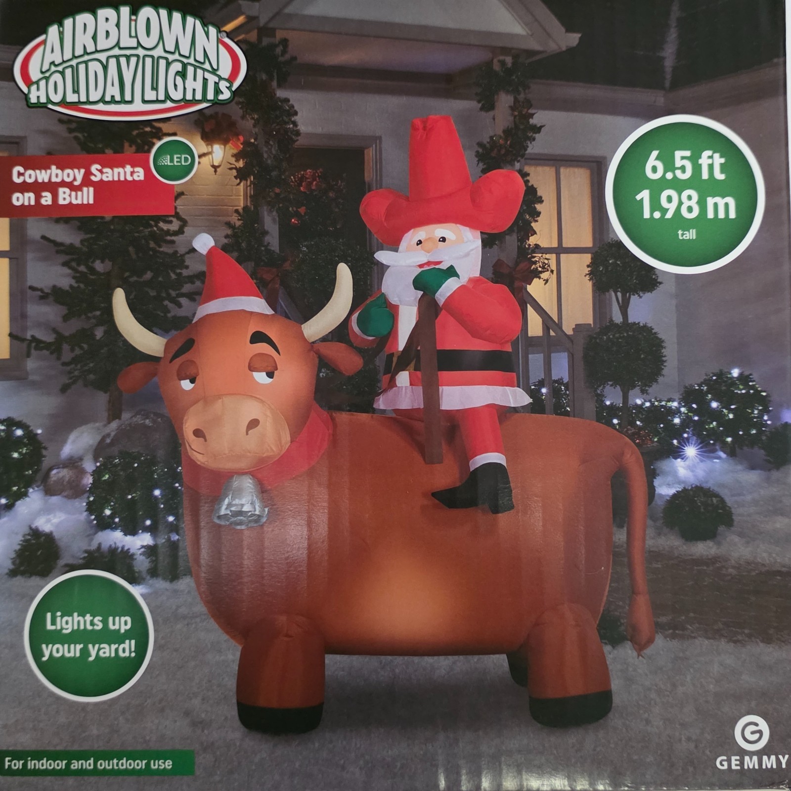 Gemmy Cowboy Santa on Bull Steer Airblown Inflatable LED Christmas Decor 6.5 FT Gemmy Cowboy Santa on Bull Steer Airblown Inflatable LED Christmas Decor 6.5 FT