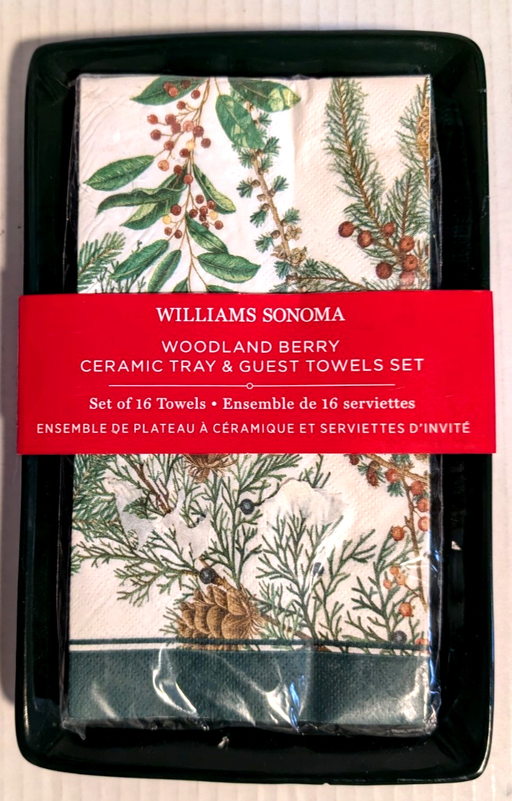 Williams Sonoma Guest Towels & Ceramic Tray Set Woodland Berry - 16 Paper Towels Williams Sonoma Guest Towels & Ceramic Tray Set Woodland Berry - 16 Paper Towels
