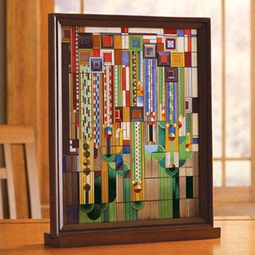 Ebros Frank Lloyd Wright Cactus Flowers Stained Glass Plaque Wall Hanger 15"H Ebros Frank Lloyd Wright Cactus Flowers Stained Glass Plaque Wall Hanger 15"H