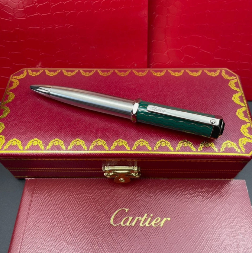 ON SALE SALE Cartier Santos de Cartier Green Silver Ballpoint Pen Luxury New ON SALE SALE Cartier Santos de Cartier Green Silver Ballpoint Pen Luxury New