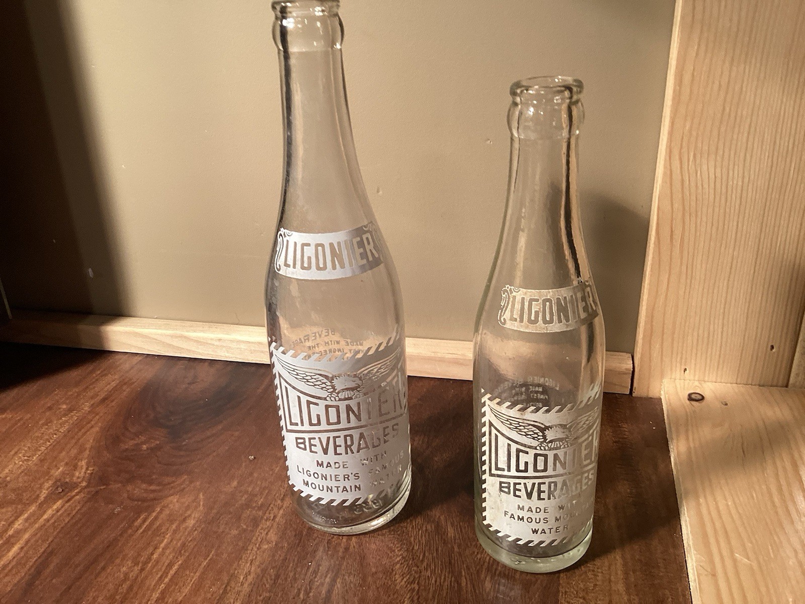 2 Vintage Ligonier Beverage Soda Bottles 7oz And 12oz Glenshaw Glass 2 Vintage Ligonier Beverage Soda Bottles 7oz And 12oz Glenshaw Glass