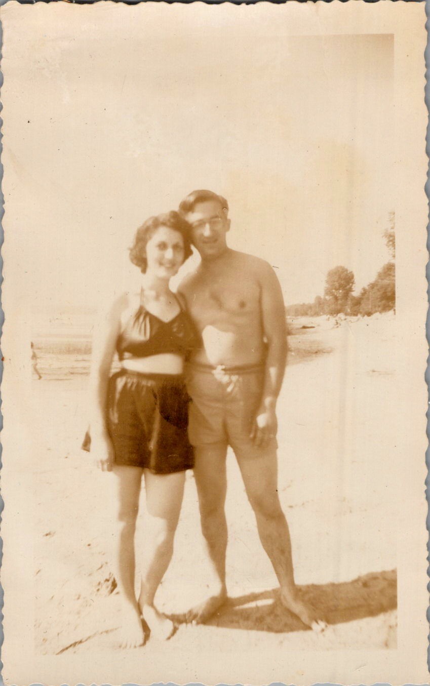 Barefoot Couple on Sandy Shore 1950s Snapshot