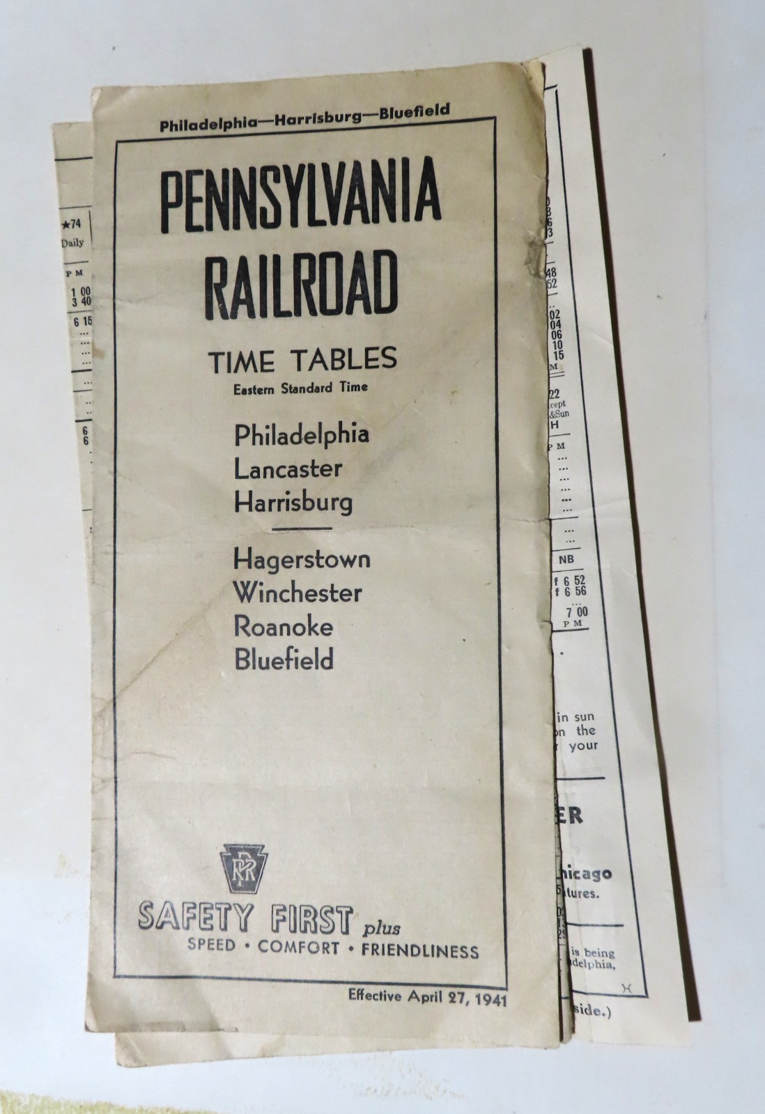 Vintage 1941 Pennsylvania Railroad PRR Philadelphia Timetable