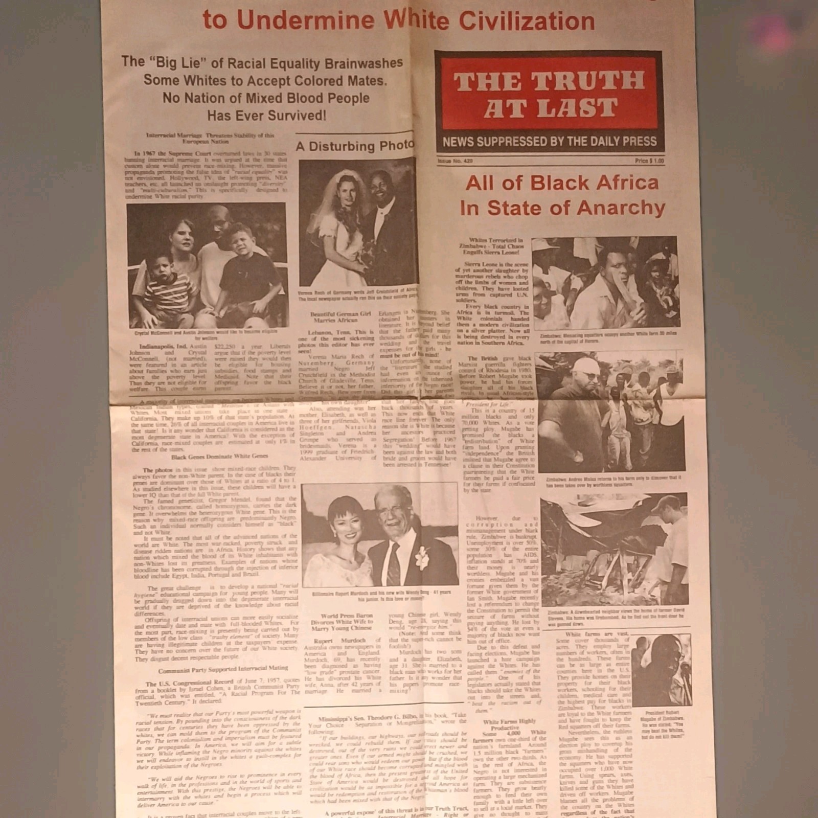 Rare 1988 "The Truth At Last" Newspaper " State of Anarchy" Dr. Edward Fields Rare 1988 "The Truth At Last" Newspaper " State of Anarchy" Dr. Edward Fields