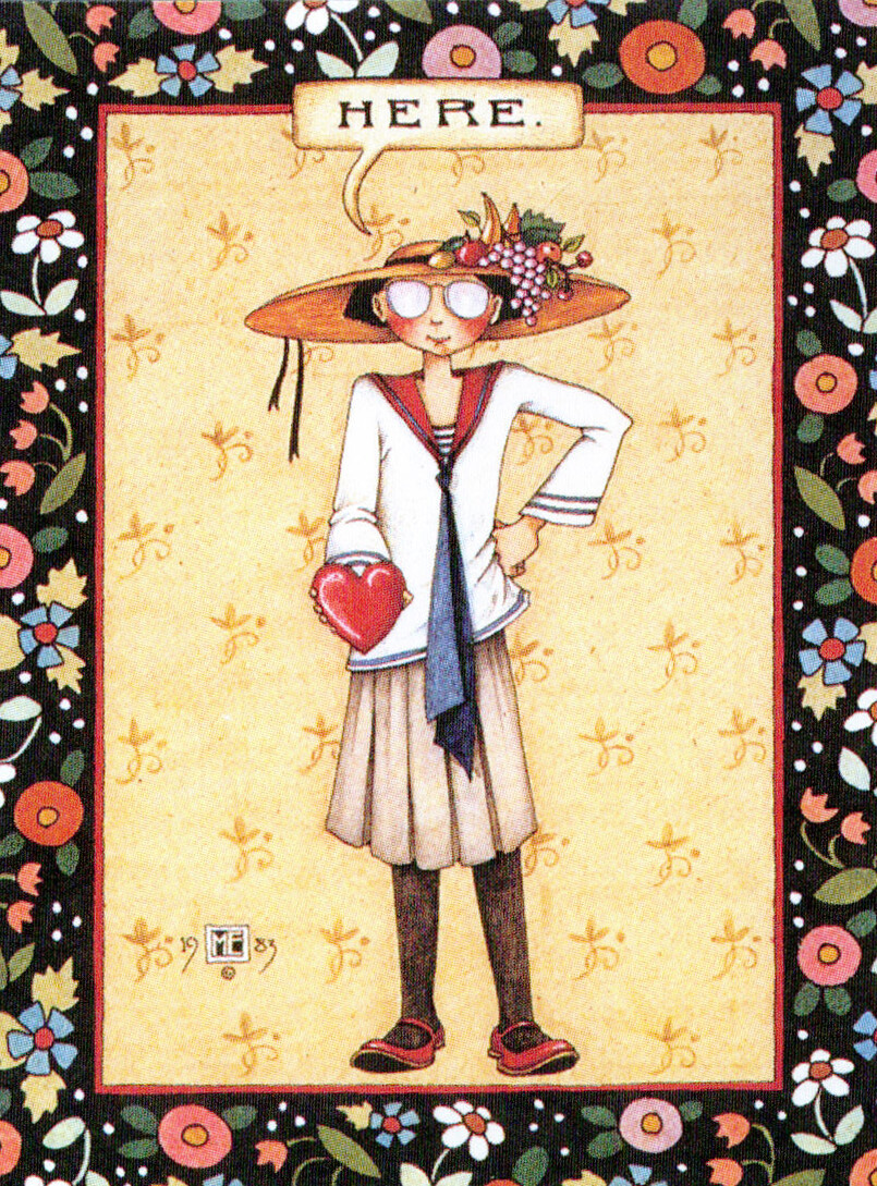 HERE is my heart in hand-Handcrafted Valentine Magnet-w/Mary Engelbreit art