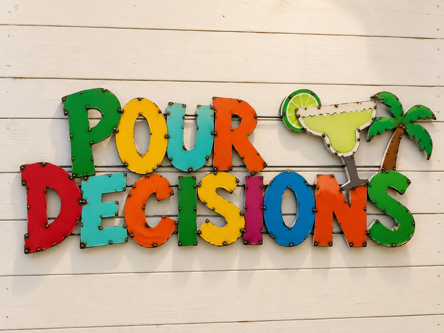 40" Pour Decisions Metal Wall Sign – Colorful Rustic Bar Decor 40" Pour Decisions Metal Wall Sign – Colorful Rustic Bar Decor