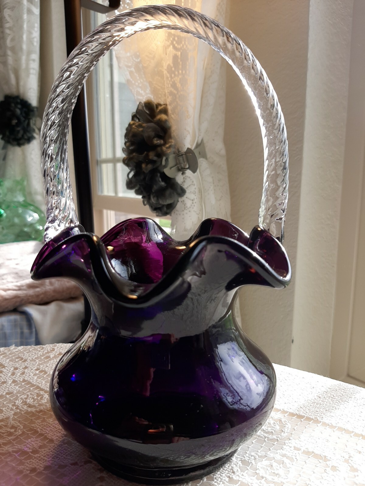 Vintage Fenton Dark Plum Basket EXQUISITE and RARE 8" Absolutely Superb COLOR