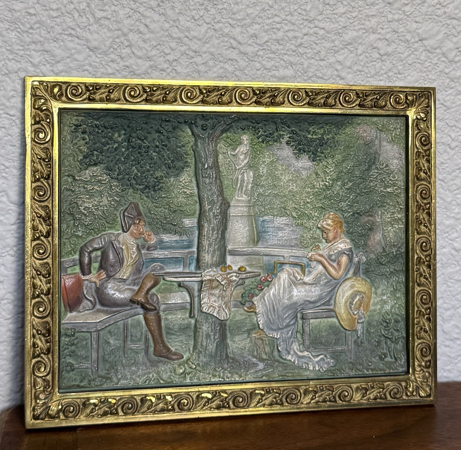 Antique Victorian Bradley & Hubbard Hand Painted Plaque Cast Iron Heavy Decor Antique Victorian Bradley & Hubbard Hand Painted Plaque Cast Iron Heavy Decor