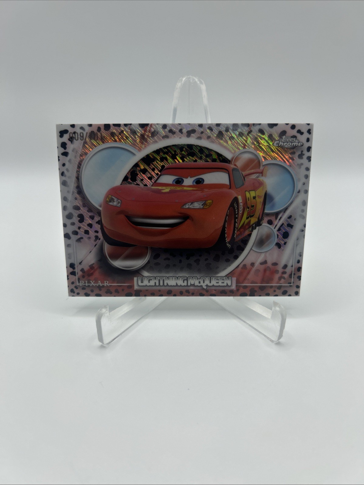 2026 Topps Chrome Disney Lightning McQueen #20 Cars #009/101 Black White Shimmer