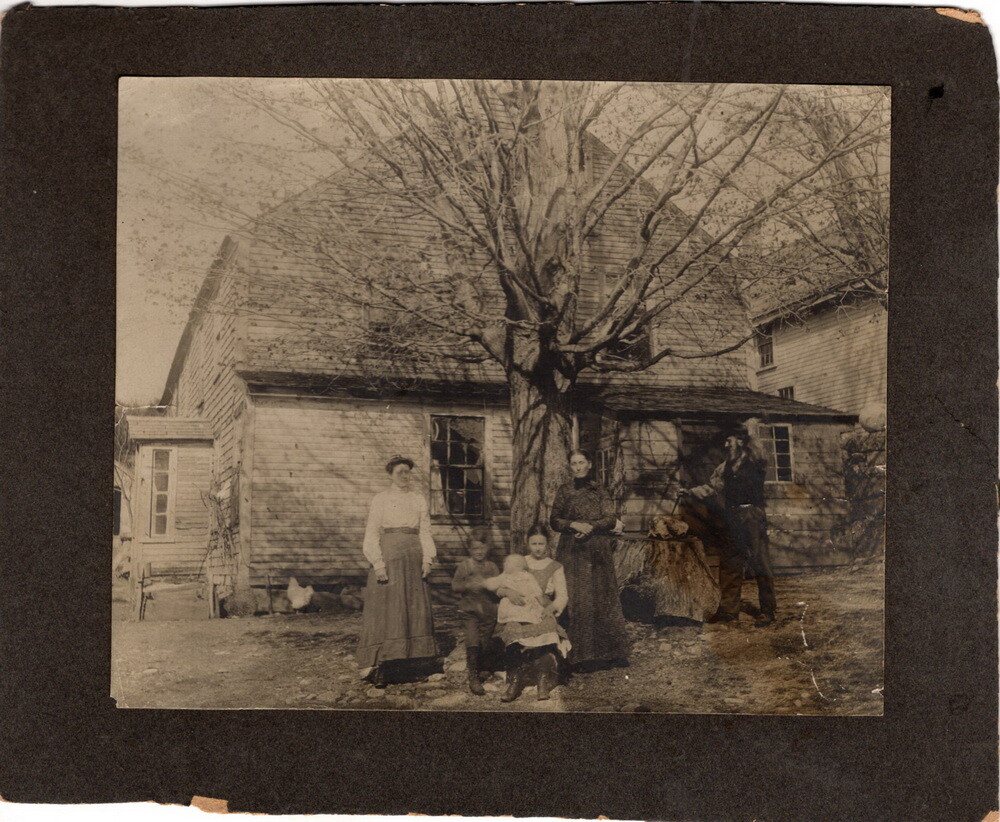 Antique Cabinet Photo, Large Cabinet Photo family In front of House, Baby, Chick