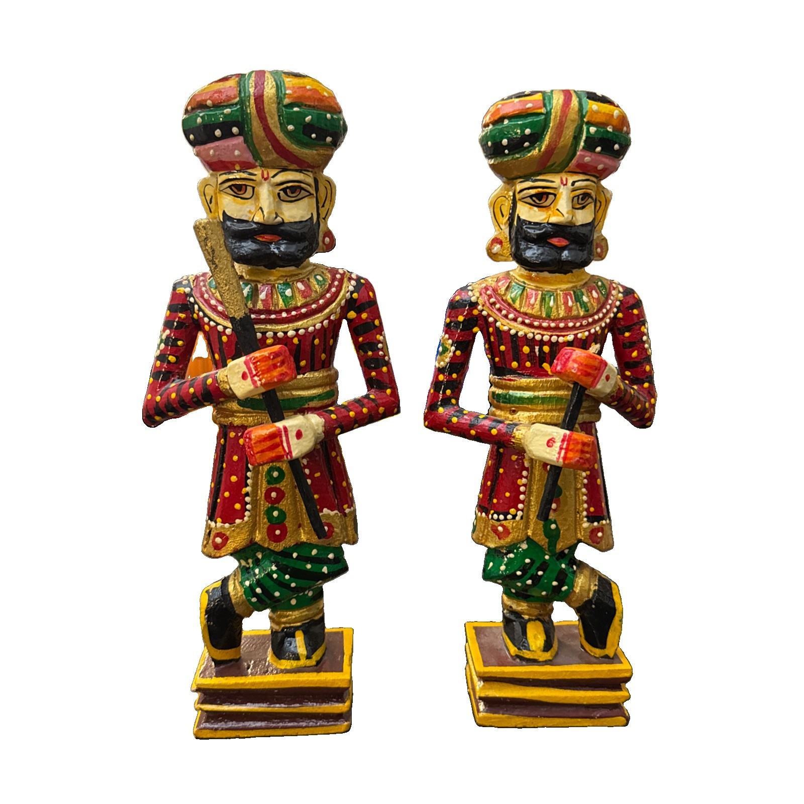 Pair Of Rajasthani Wooden Statue Handicraft Painted Royal Gate Keeper Watch Men Pair Of Rajasthani Wooden Statue Handicraft Painted Royal Gate Keeper Watch Men