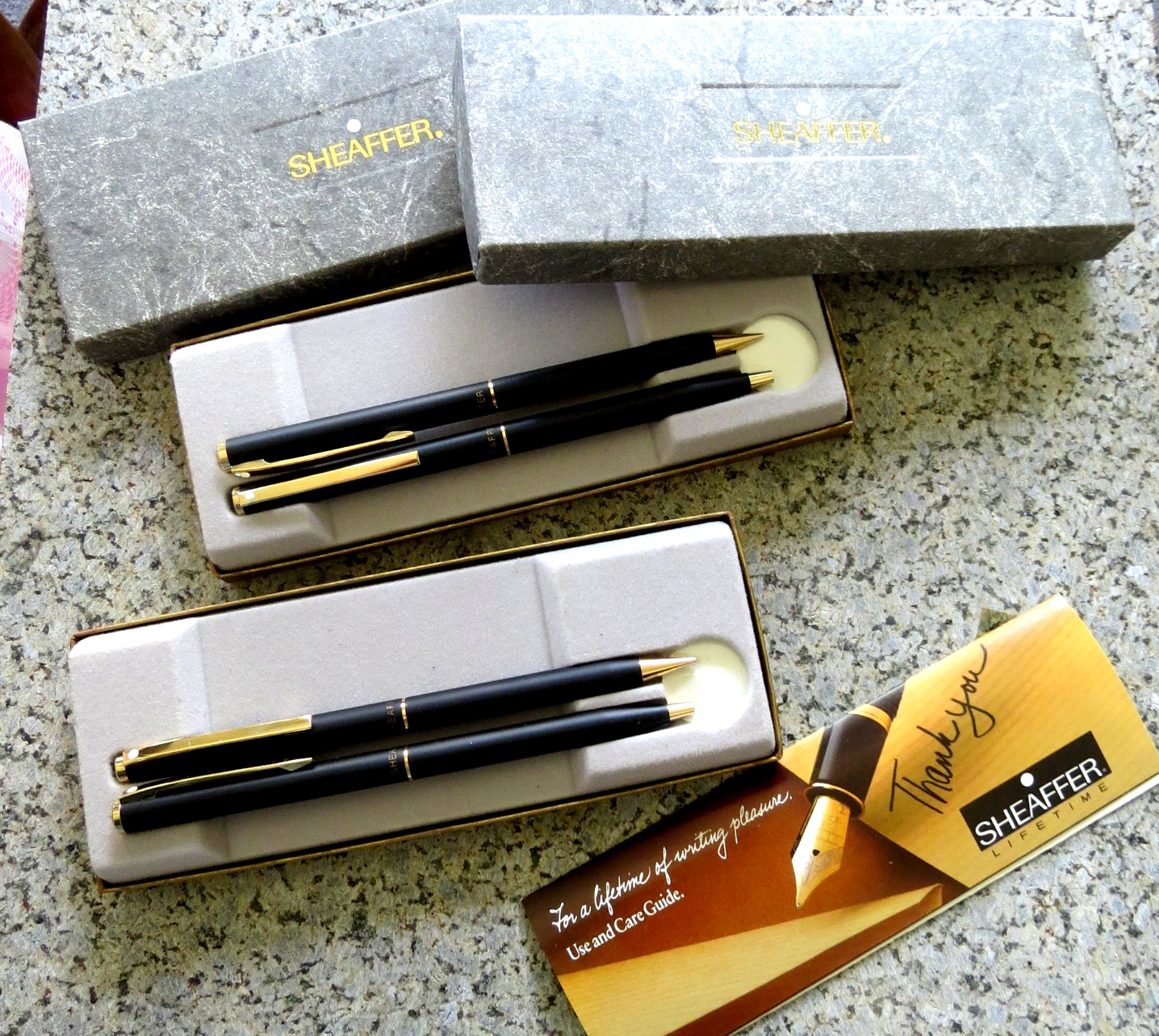 Two Sets Vintage Sheaffer White Dot Fashion Black BallPoint Pen & Pencil Set Two Sets Vintage Sheaffer White Dot Fashion Black BallPoint Pen & Pencil Set