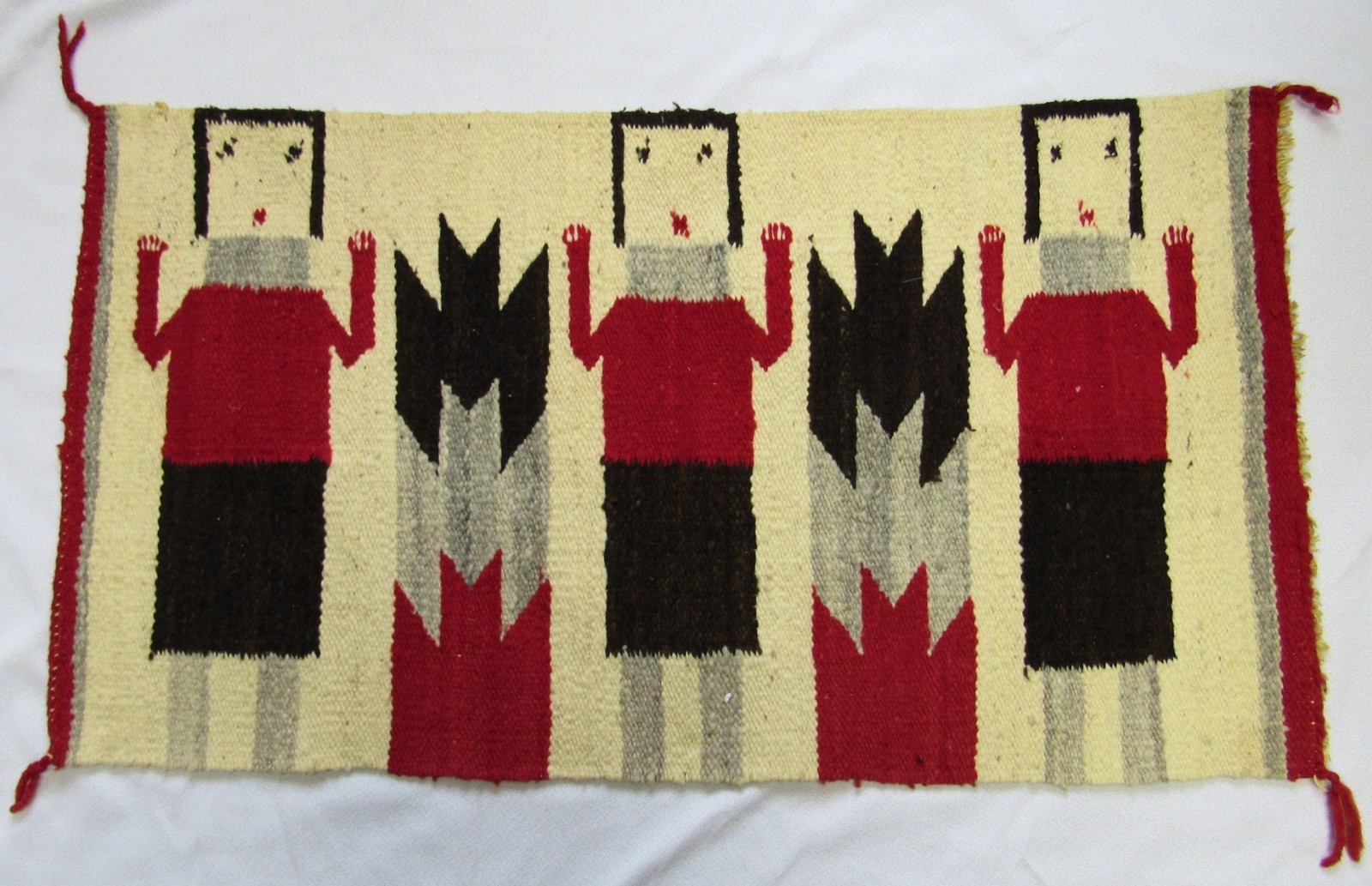 Vintage Navajo Indian Hand Woven 3 Yei Figures & Corn Stalks Textile Rug Weaving Vintage Navajo Indian Hand Woven 3 Yei Figures & Corn Stalks Textile Rug Weaving