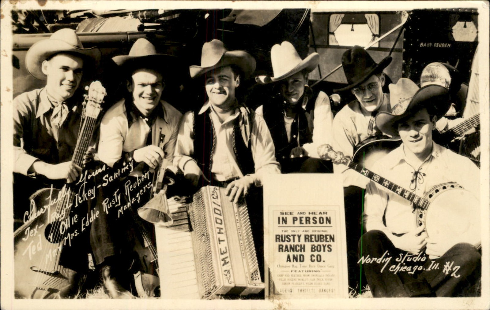 Chicago IL Nordin Studio Cowboy Musicians Banjo c1930s-40s RPPC bhn Chicago IL Nordin Studio Cowboy Musicians Banjo c1930s-40s RPPC bhn
