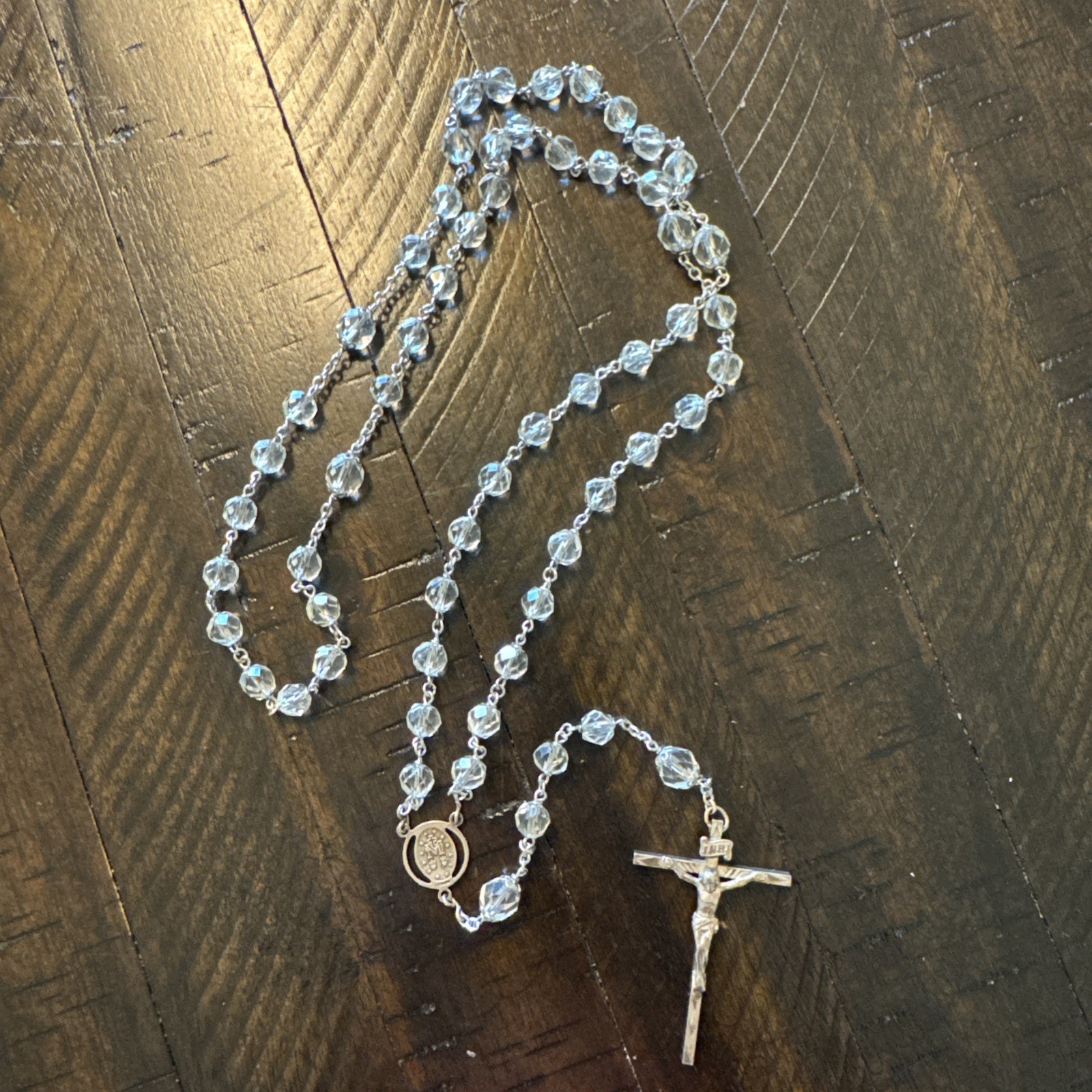 Vintage Sterling Silver Rosary Clear Glass Faceted Beads Crucifix Catholic Vintage Sterling Silver Rosary Clear Glass Faceted Beads Crucifix Catholic