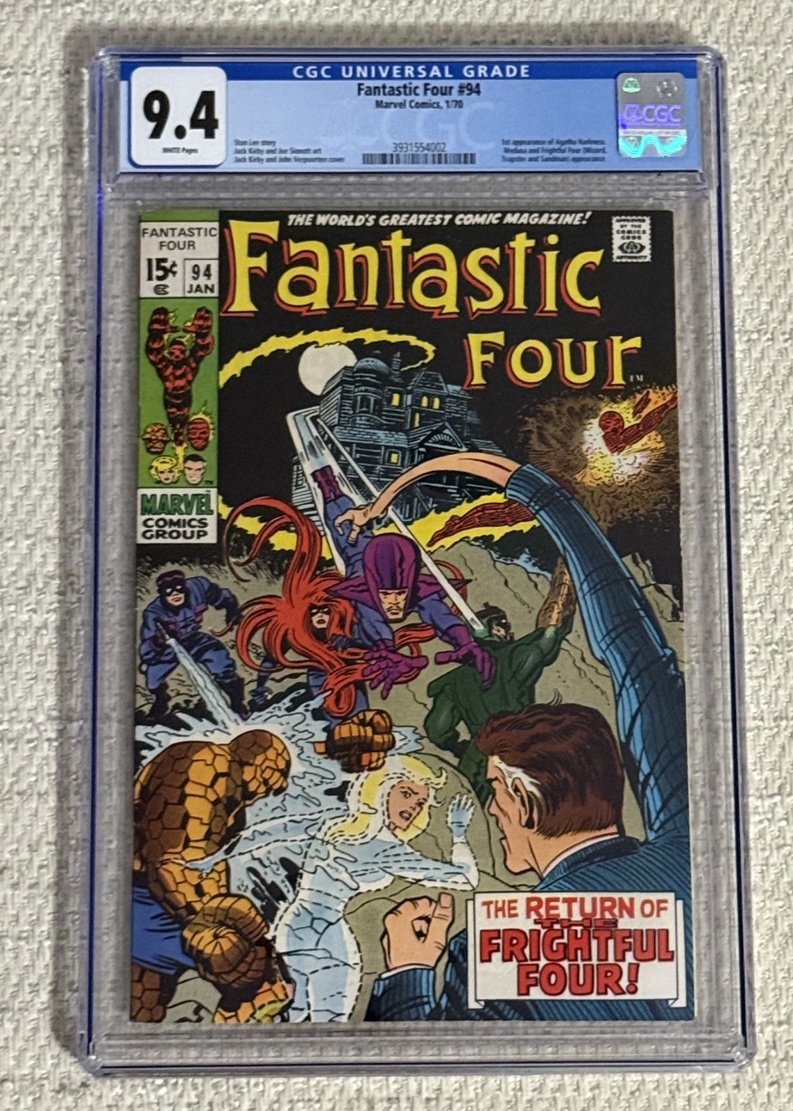 Fantastic Four #94 1970 Agatha Harkness 1st Appearance CGC 9.4 WHITE PAGES 🤍 Fantastic Four #94 1970 Agatha Harkness 1st Appearance CGC 9.4 WHITE PAGES 🤍