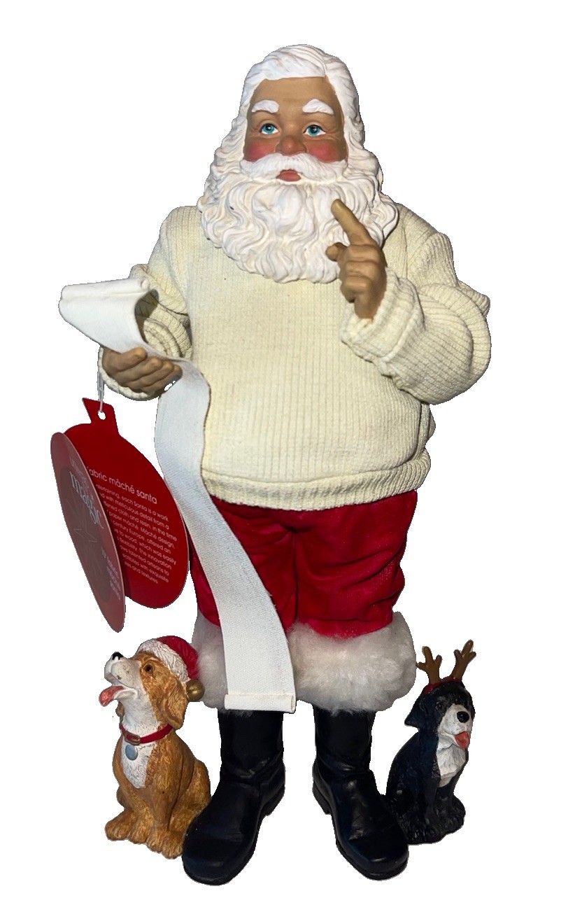 Fun Vintage Cloth Mache Santa W / Dogs Christmas 10 Inch Figurine Fun Vintage Cloth Mache Santa W / Dogs Christmas 10 Inch Figurine