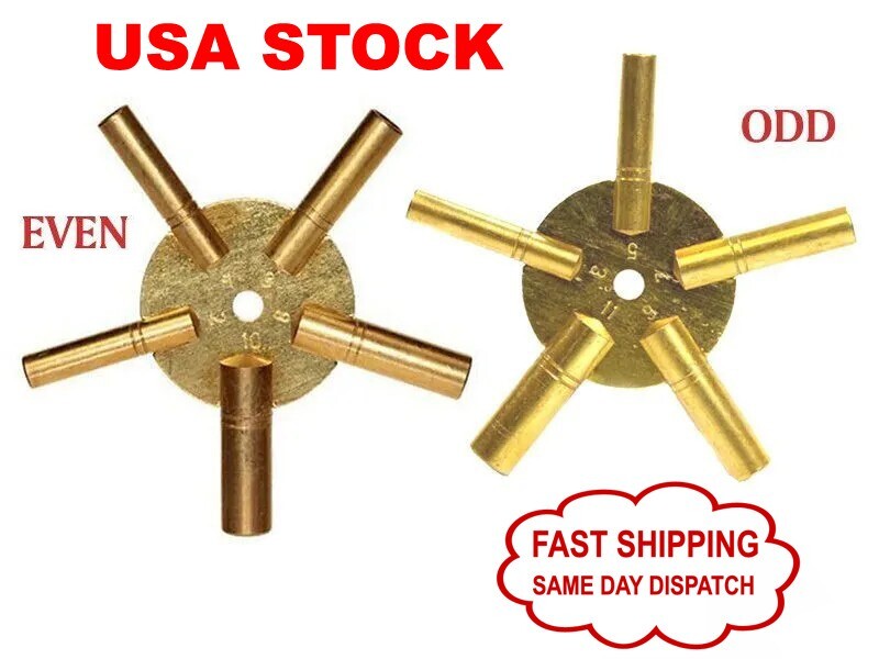 Universal Brass Clock Key for Winding Clocks 5 Prong Even & ODD Numbers Universal Brass Clock Key for Winding Clocks 5 Prong Even & ODD Numbers