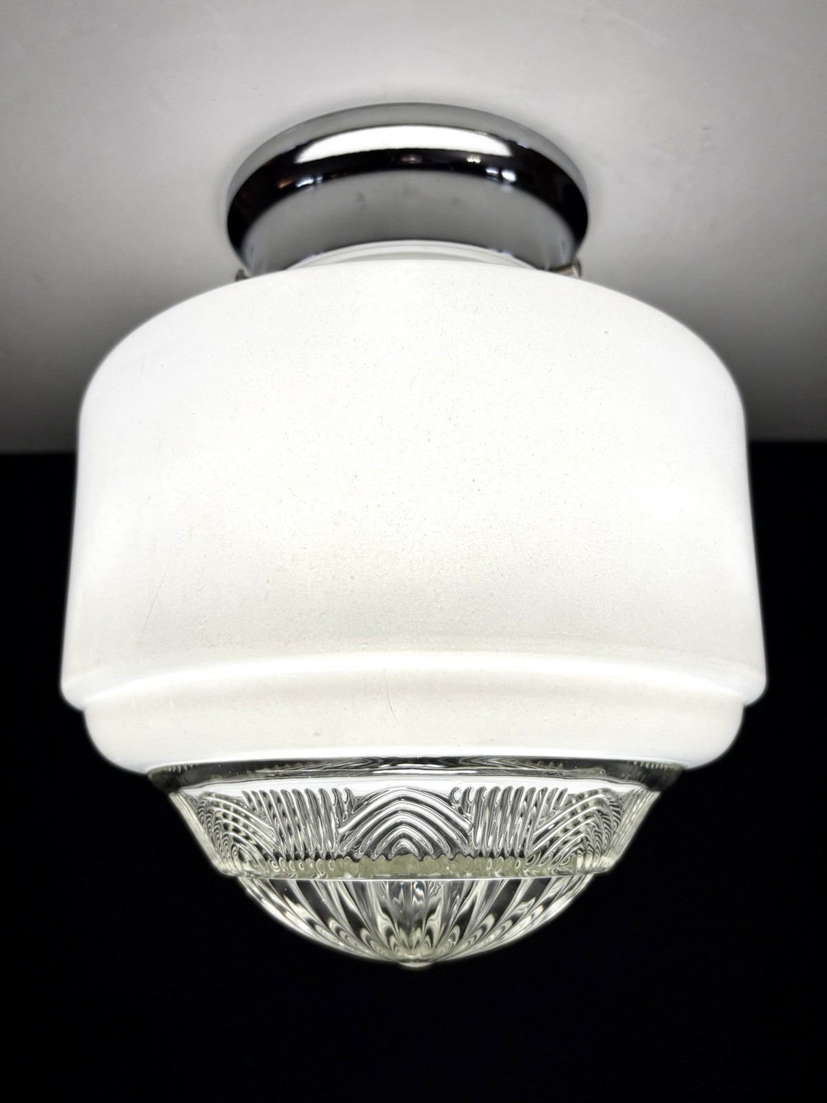 Vintage UNIQUE 1920s-1930's Art Deco Nouveau Glass Shade Ceiling Light Fixture
