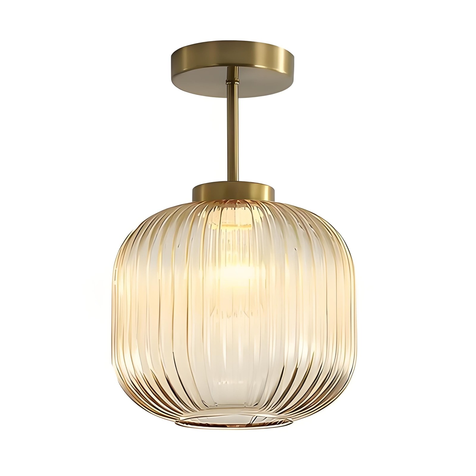 Vintage Brass & Glass Flush Mount Pendant Light, Minimalist Ceiling Lamp, E26... Vintage Brass & Glass Flush Mount Pendant Light, Minimalist Ceiling Lamp, E26...
