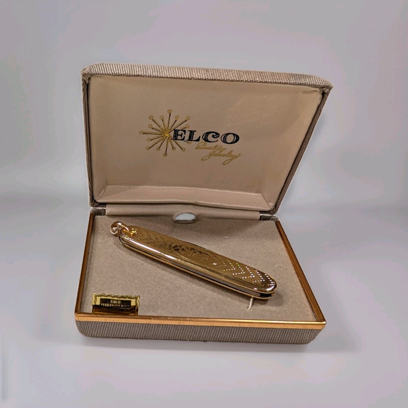 Vintage ELCO Gold Electroplated 2 Blade Pocket Pen Knife CMP Monogram Boxed Vintage ELCO Gold Electroplated 2 Blade Pocket Pen Knife CMP Monogram Boxed