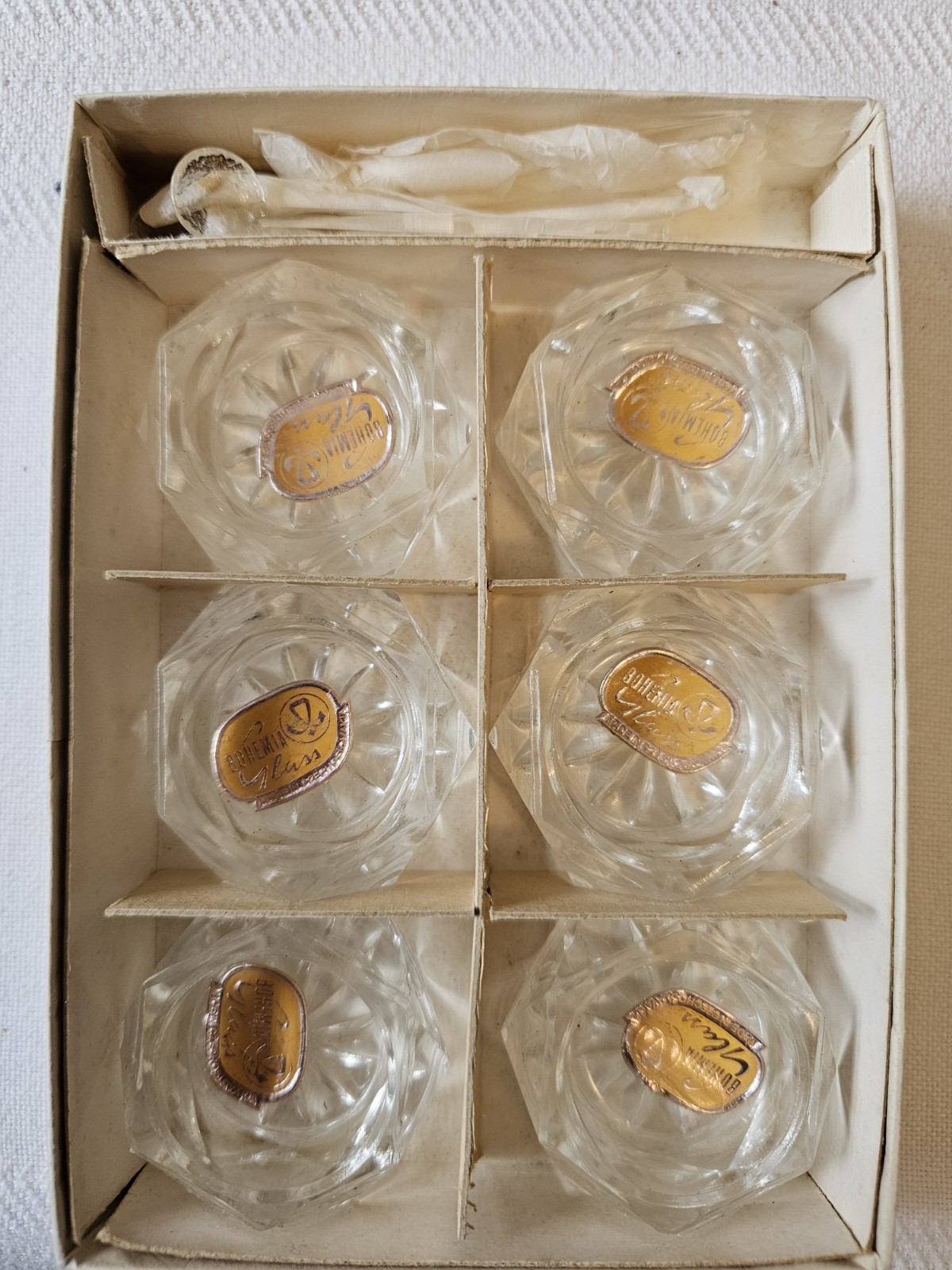 SET 6 VTG BOHEMIA GLASS SALT CELLARS/SPOONS IN BOX CZECHOSLOVAKIA NEW OLD STOCK SET 6 VTG BOHEMIA GLASS SALT CELLARS/SPOONS IN BOX CZECHOSLOVAKIA NEW OLD STOCK