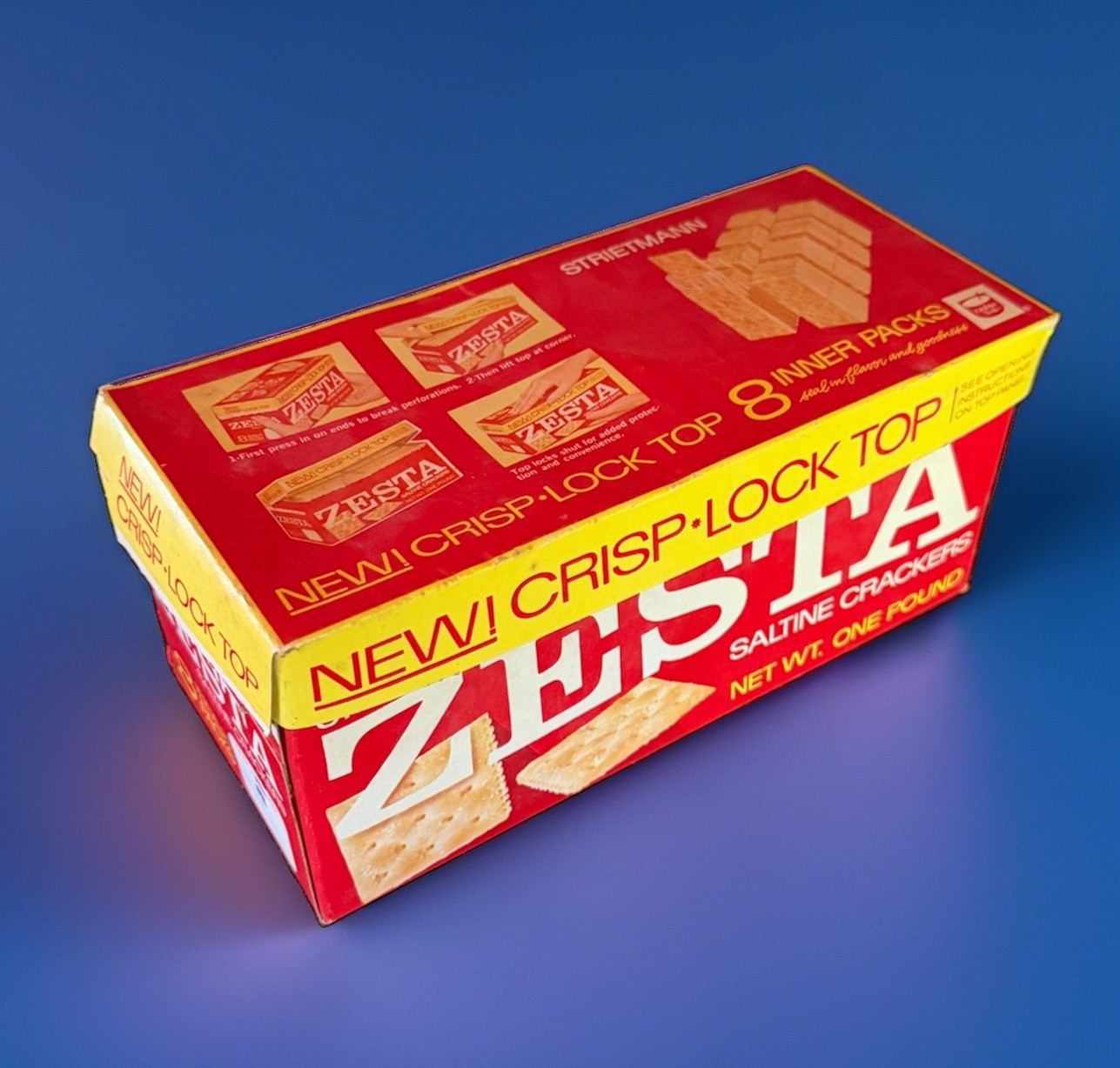 Vintage 1960's ZESTA Saltine Cracker Advertising Box w/ New Crisp Lock Lid NICE Vintage 1960's ZESTA Saltine Cracker Advertising Box w/ New Crisp Lock Lid NICE
