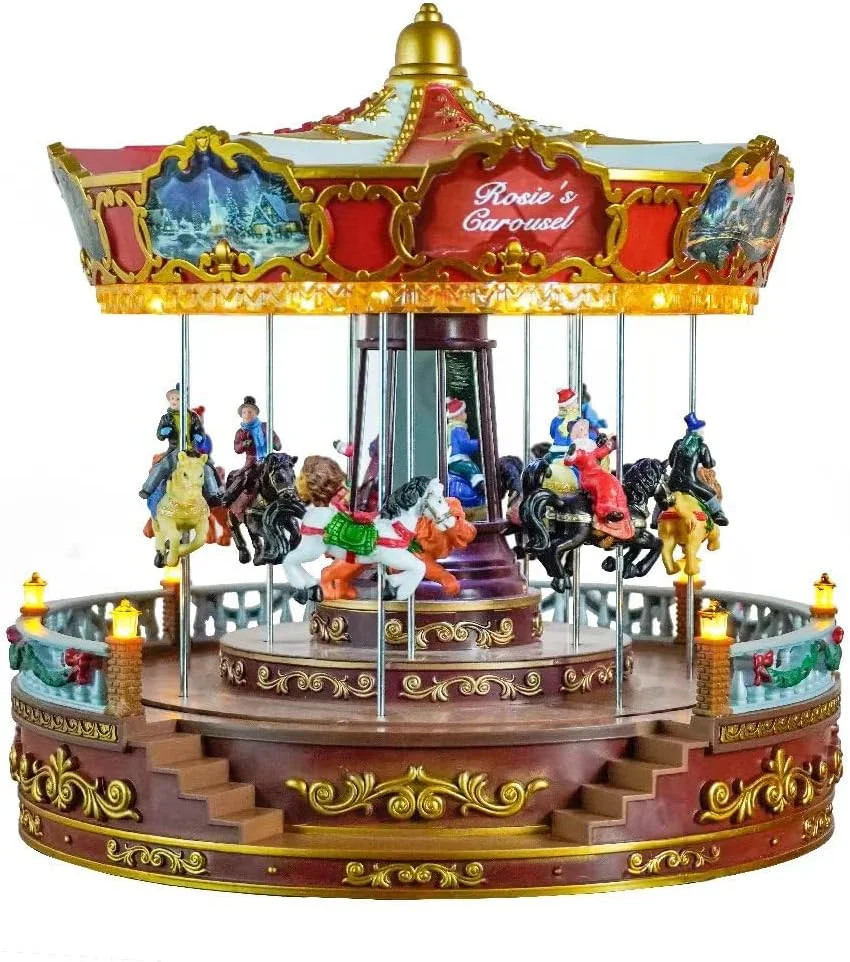 Christmas Carousel Decoration, 14inch Large Size, Carousel Go Round with Music a Christmas Carousel Decoration, 14inch Large Size, Carousel Go Round with Music a