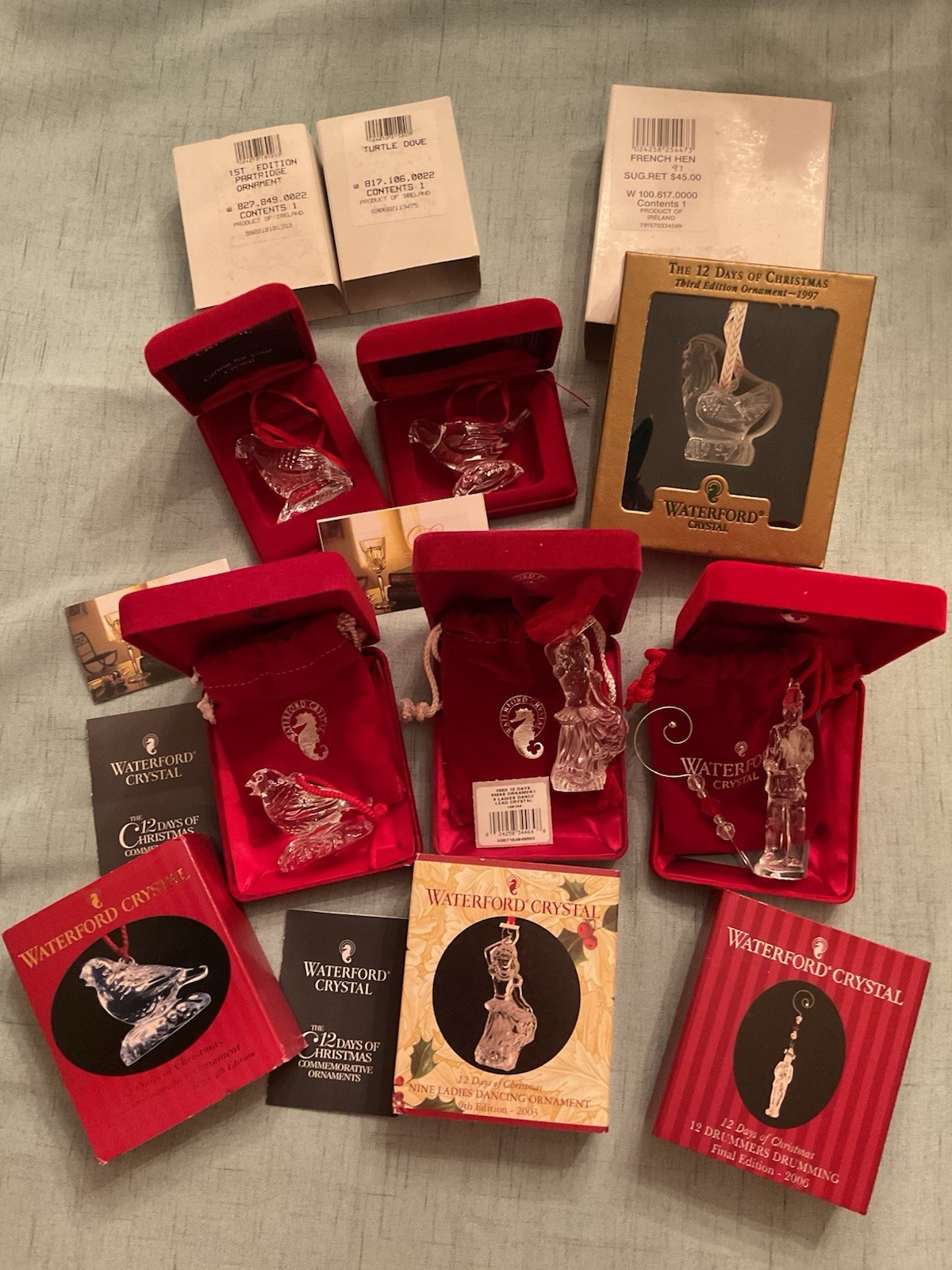 6 pc Waterford Crystal *12 Days Of Christmas * Commemorative Ornament Lot 6 pc Waterford Crystal *12 Days Of Christmas * Commemorative Ornament Lot