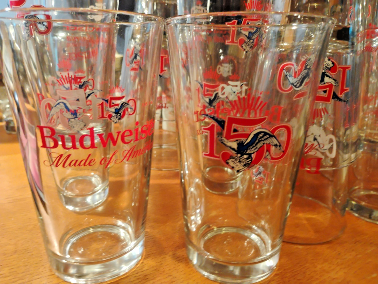 Budweiser 150th Anniversary America 16 Oz Pint Beer Glasses Set Of Two (2) New