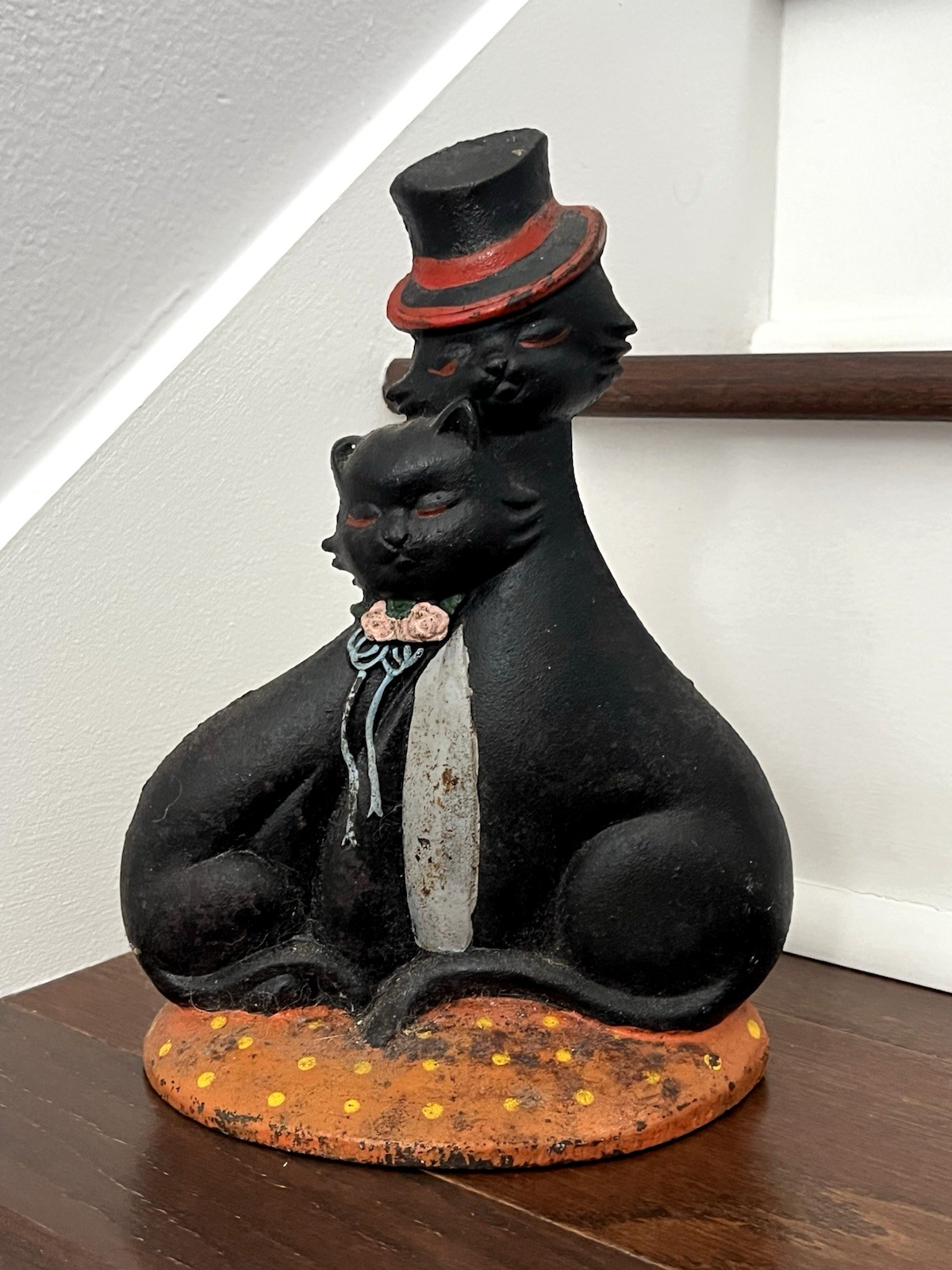 RARE ANTIQUE VINTAGE c.1920's TOP HAT TUXEDO CAT STATUE DOORSTOP