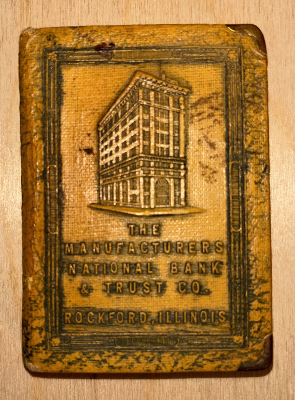 Antique 1920-30’s Book Bank ~ Rockford, IL, Manufacturers National Bank ~ No Key