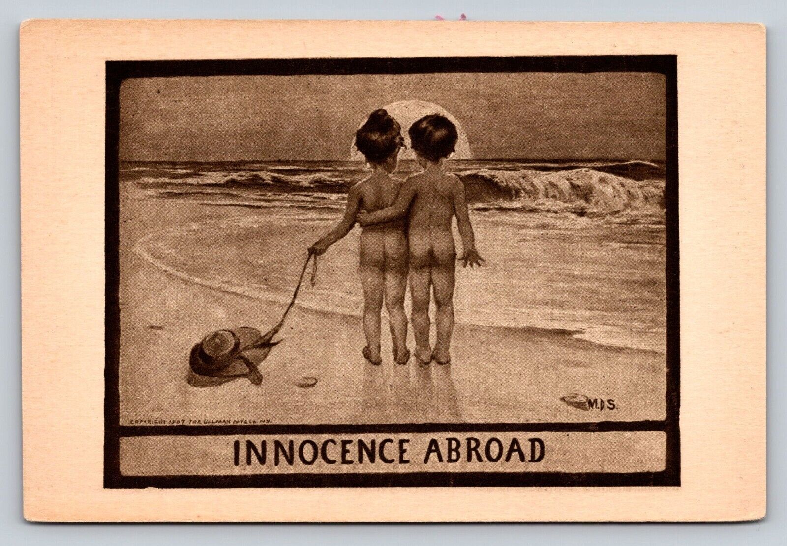 Artist Signed Young Love Childhood Sweethearts Children Beach Innocence Abroad