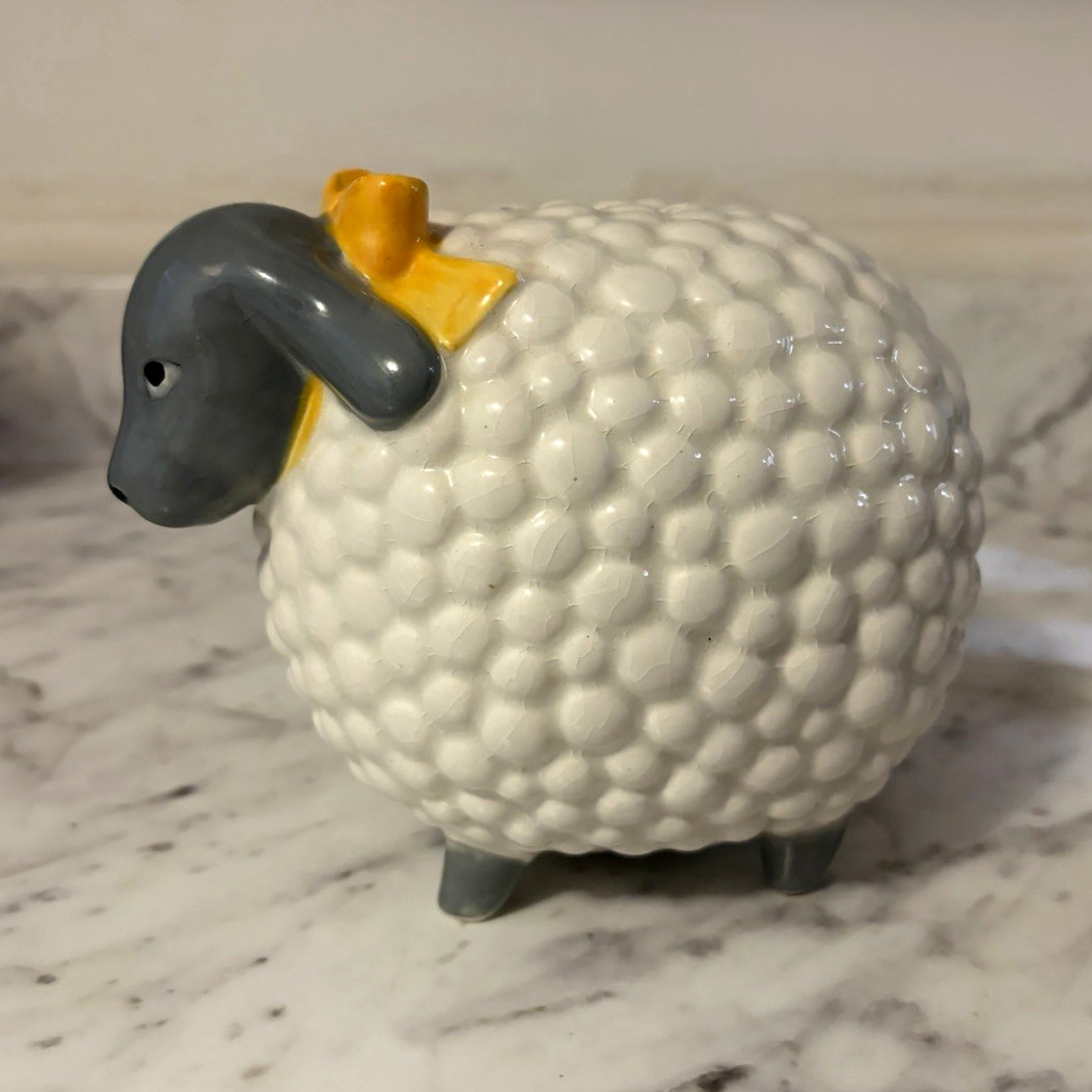 Vintage Fitz & Floyd Sheep Coin Bank 1980 Japan - Ceramic Nursery Baby
