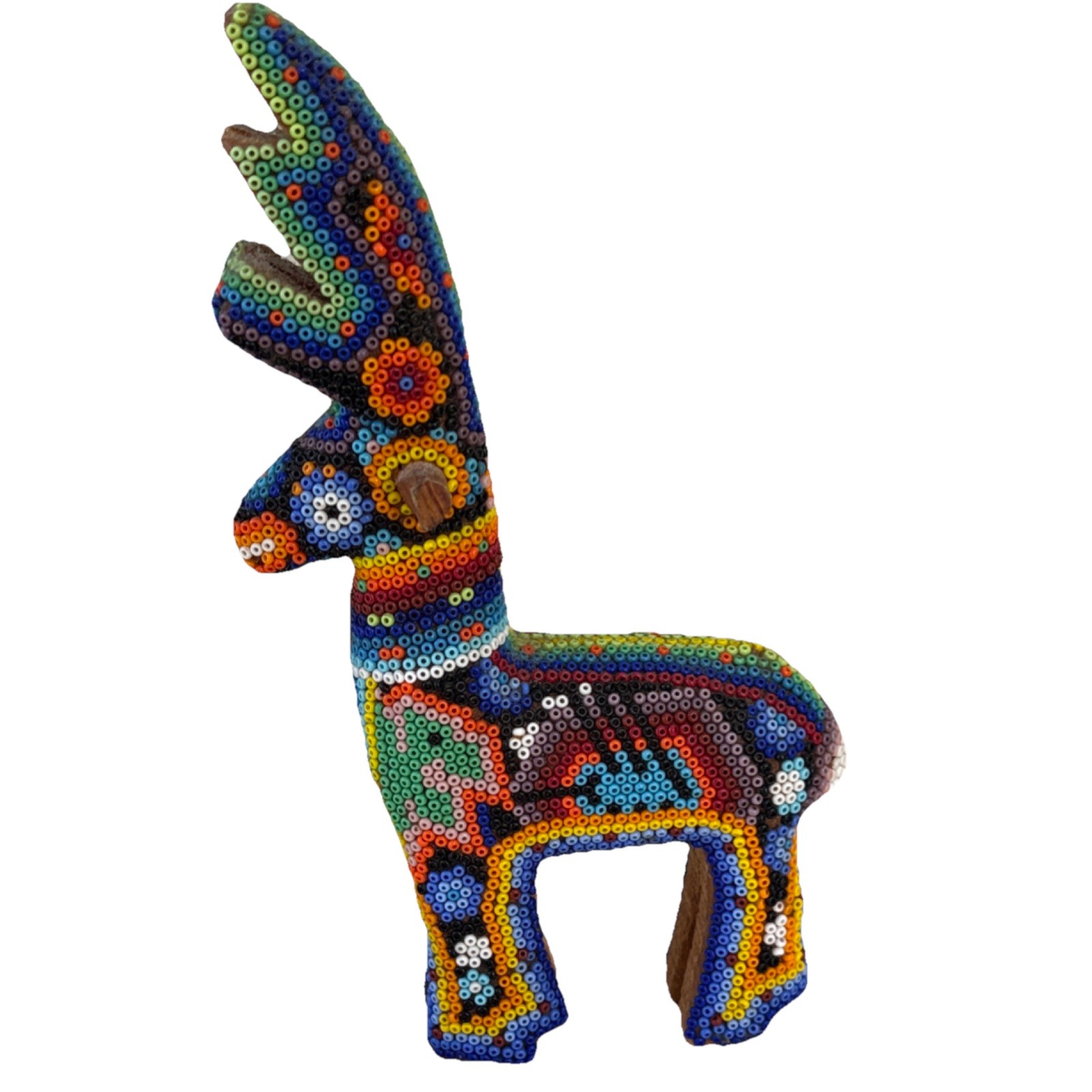 Huichol Beaded Deer Figurine Mexican Folk Art Multicolor 7" Tall 4" Long Huichol Beaded Deer Figurine Mexican Folk Art Multicolor 7" Tall 4" Long