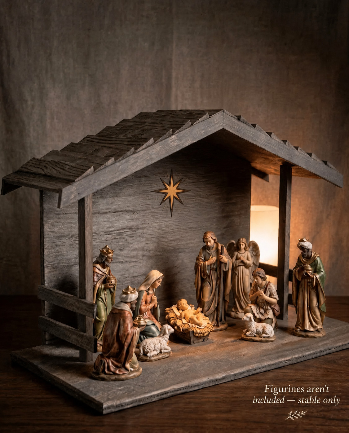18" Handcrafted Wooden Nativity Stable Aged Barn Wood Shingle Roof Manger