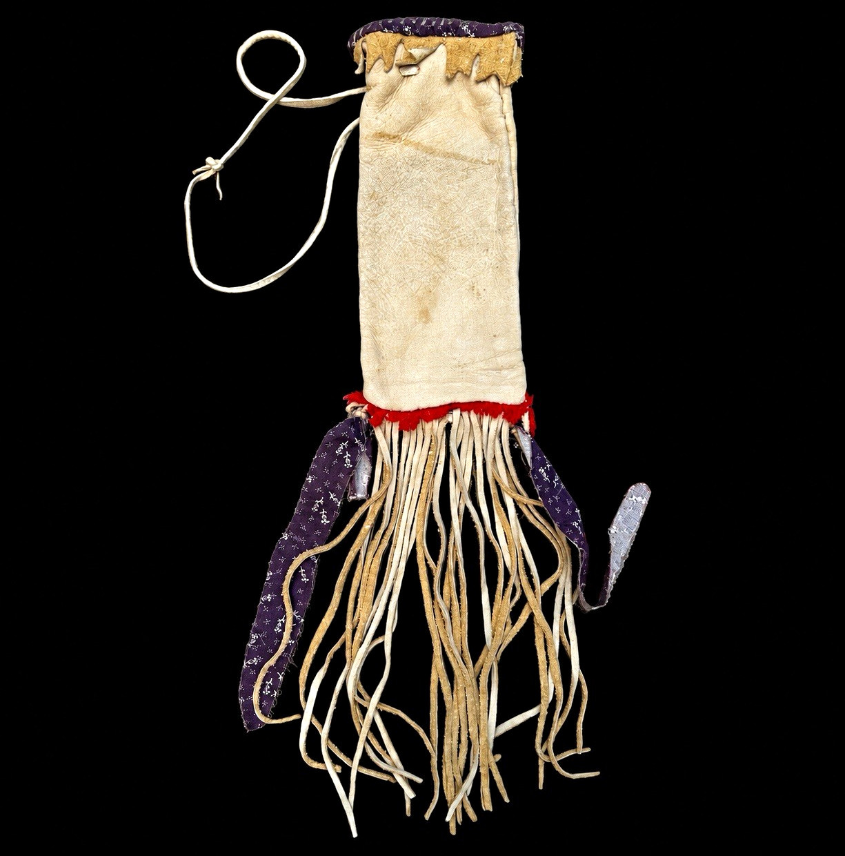 Antique Circa 1900 Iroquois Attributed Medicine Bag Deerskin Trade Cloth Fringe 