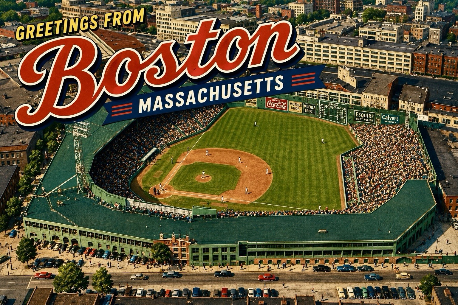 Greetings From Boston Massachusetts Fenway Park - MODERN Vintage Postcard C158 Greetings From Boston Massachusetts Fenway Park - MODERN Vintage Postcard C158
