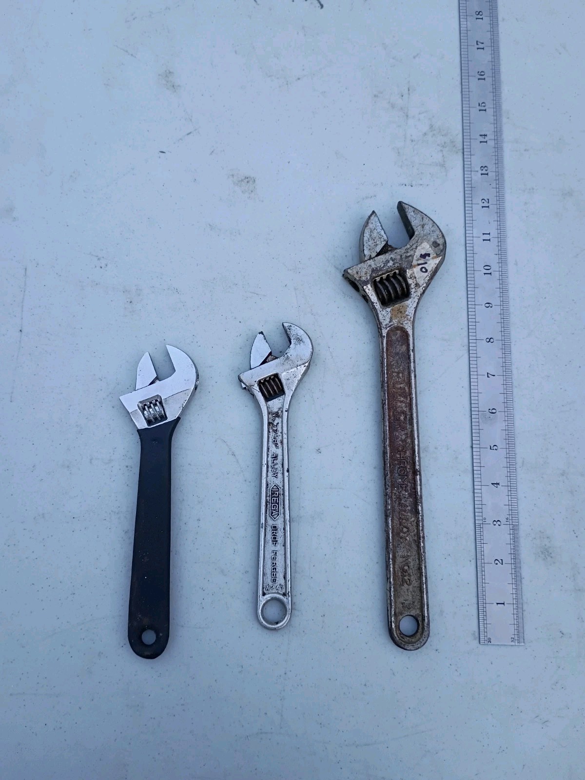 Three-piece Lot of Adjustable Wrenches Used Three-piece Lot of Adjustable Wrenches Used