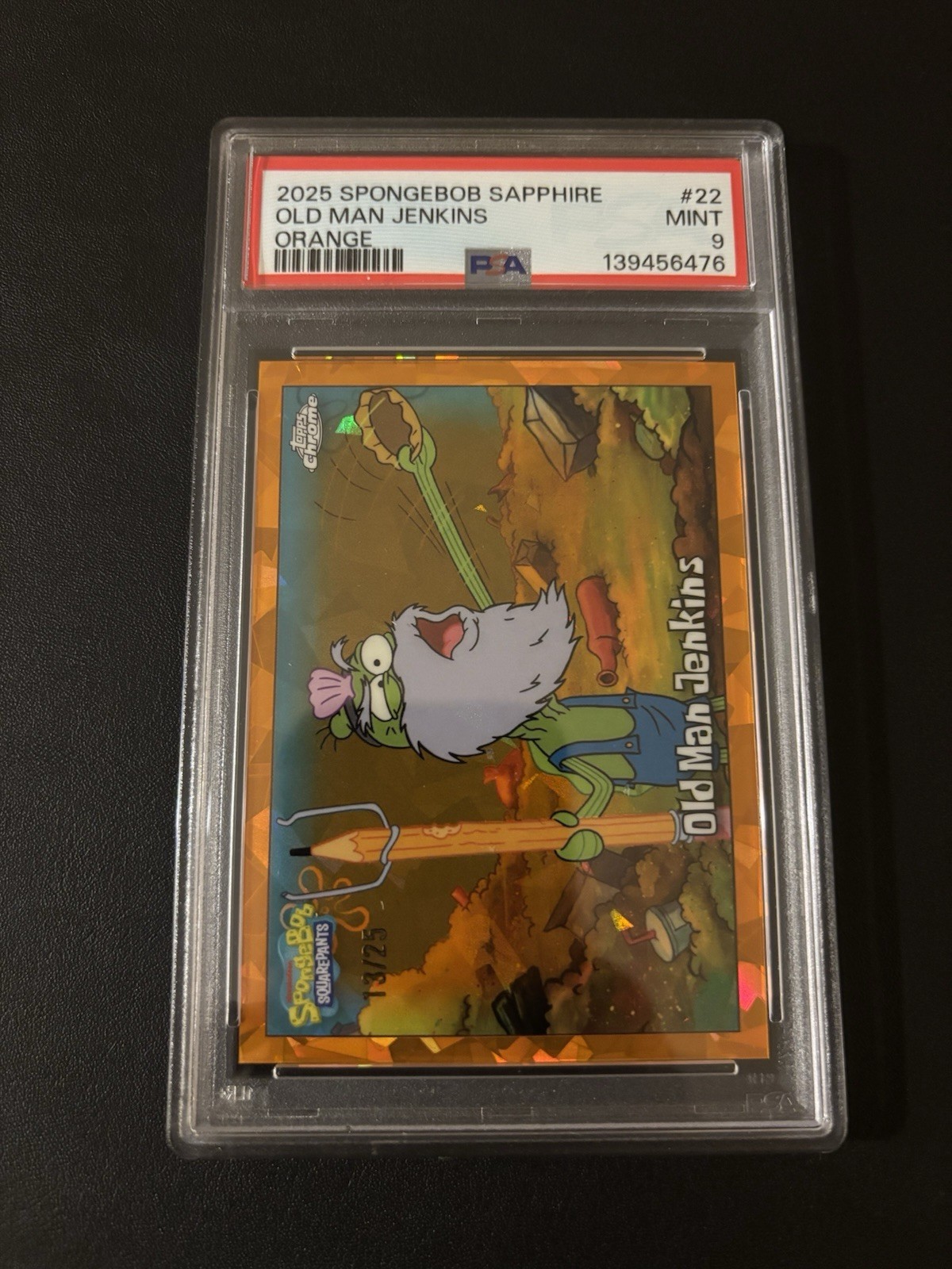 Topps 2025 SpongeBob Sapphire Old Man Jenkins #22 Orange PSA 9 /25 Topps 2025 SpongeBob Sapphire Old Man Jenkins #22 Orange PSA 9 /25